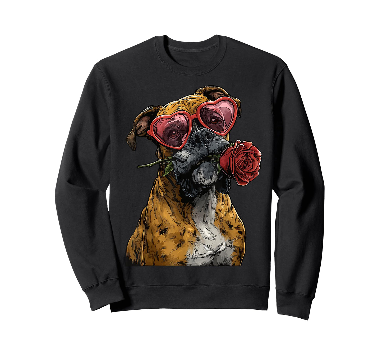 Cute Boxer with Heart Glasses Rose Valentine's Day Dog T-Shirt