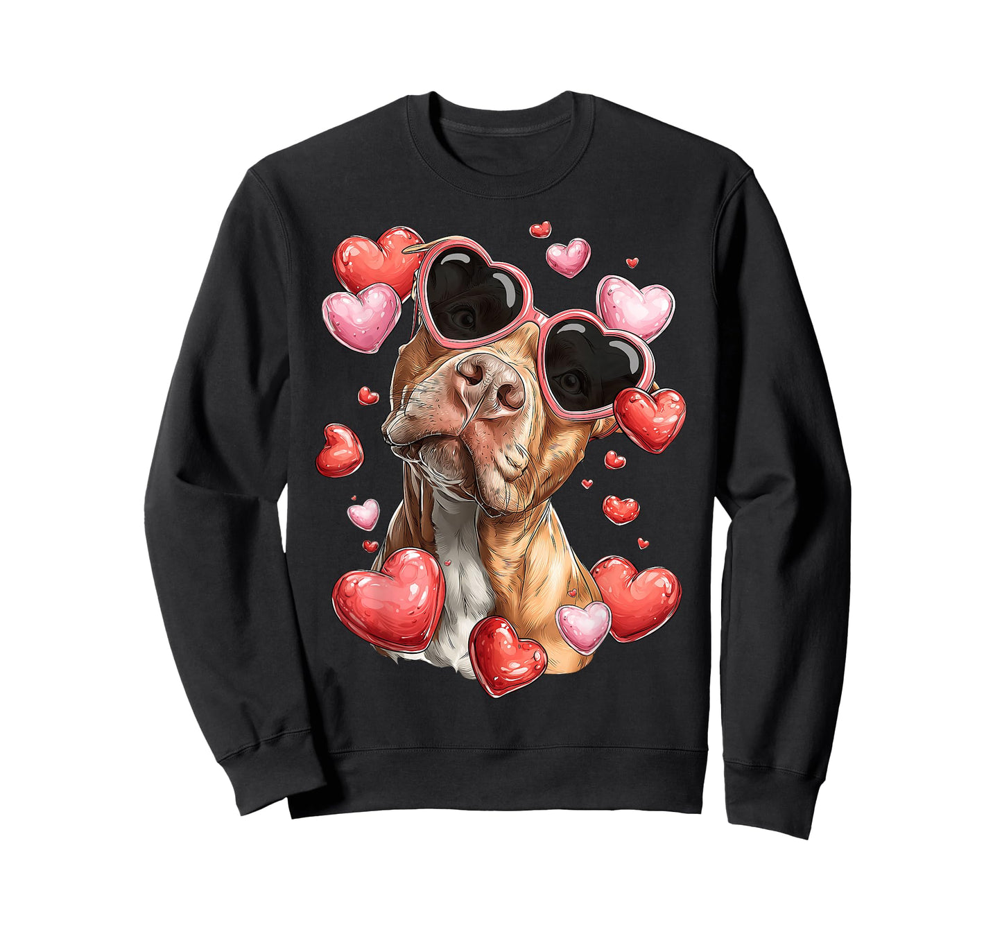 Pitbull Dog Valentine's Day Heart Glasses T-Shirt