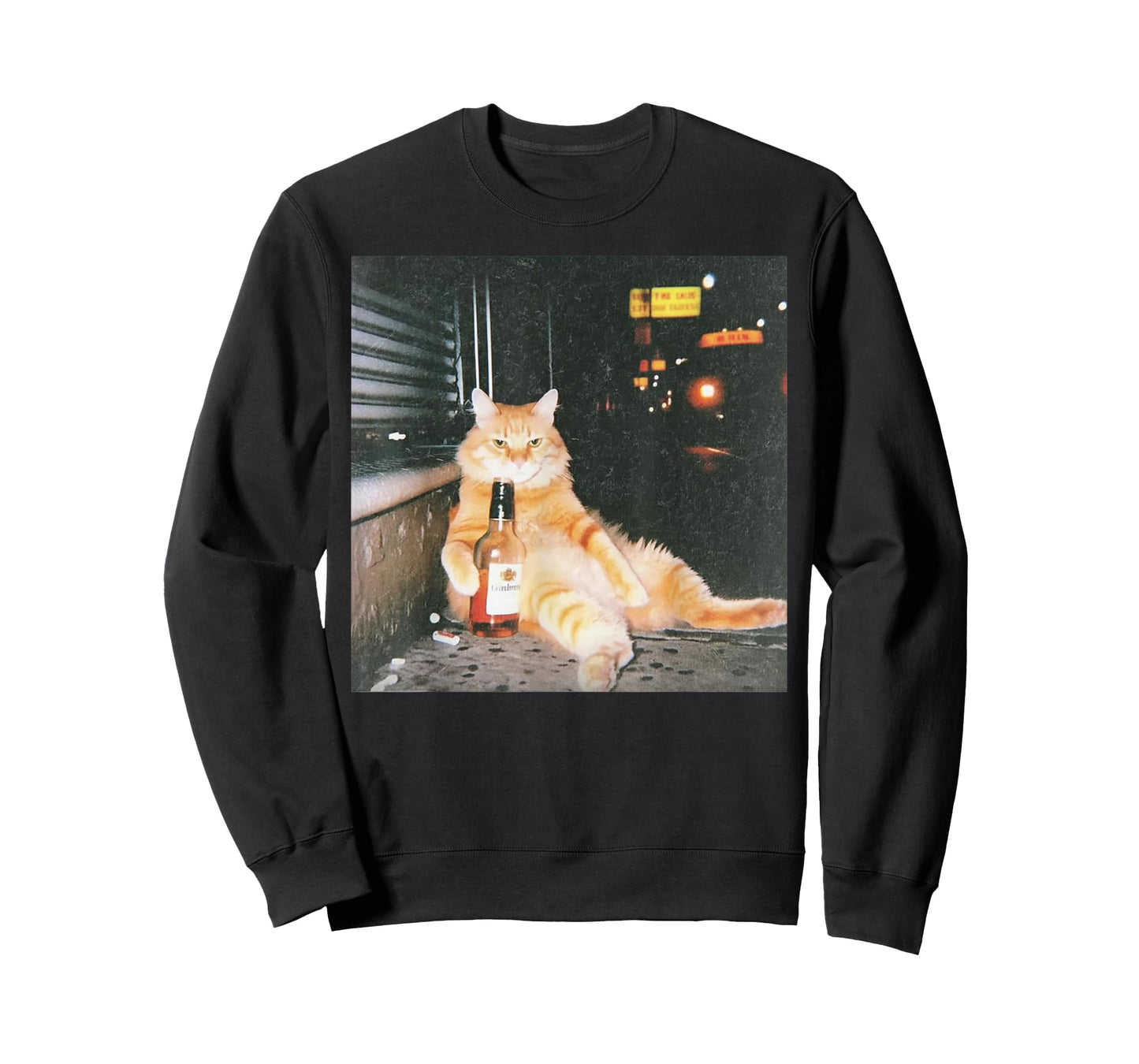 Vintage Drunk Cat Meme in Night Street Funny Cat Lover Gifts T-Shirt