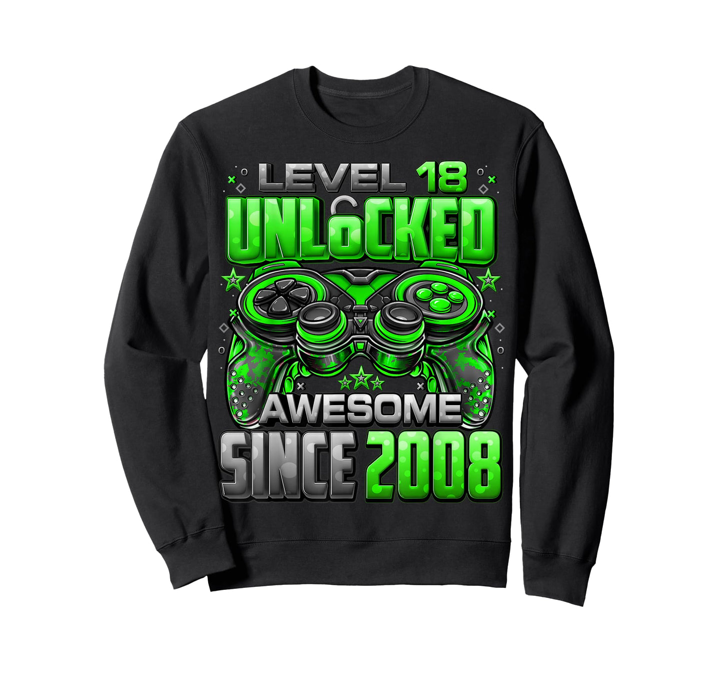Level 18 Unlocked Awesome Since 2008 18th Birthday Gaming T-Shirt