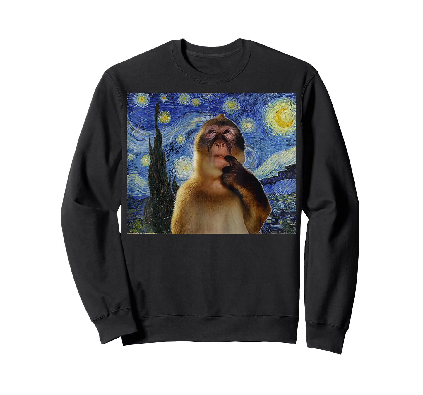 Monkey Thinking Funny Starry Night Monkey Meme Brainrot Gift T-Shirt