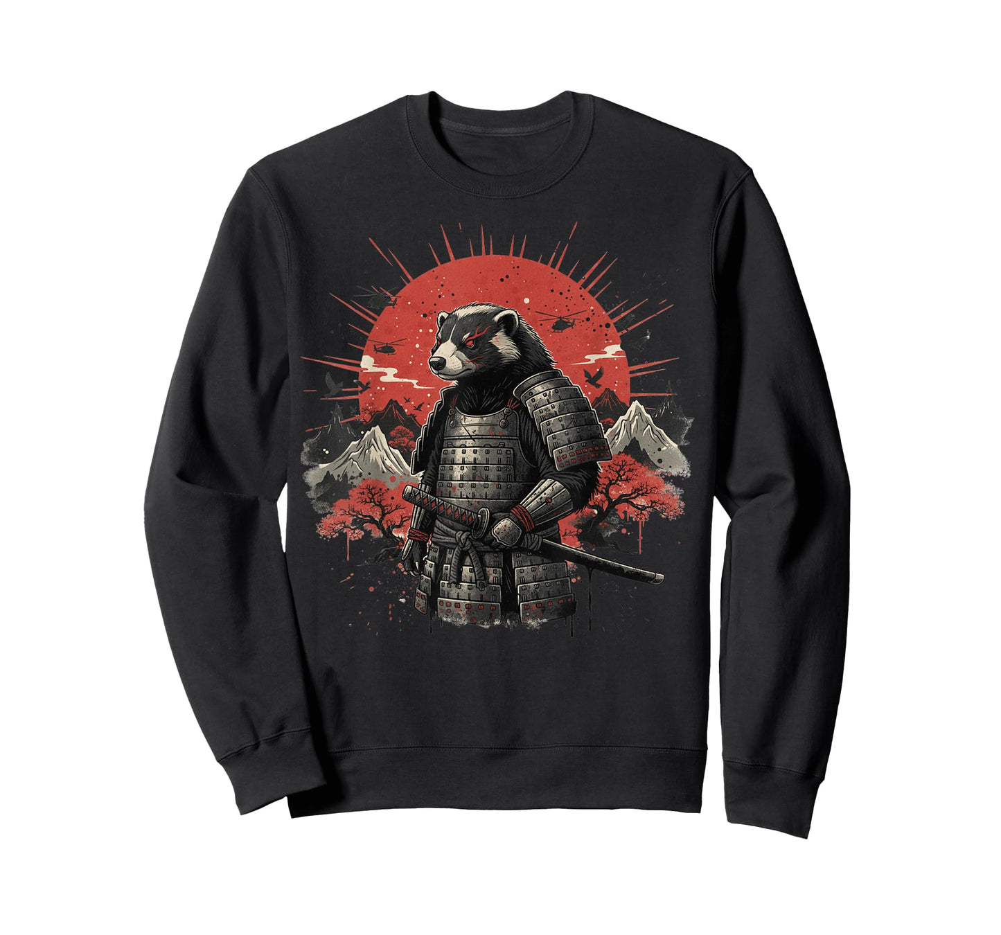 Cool Samurai Honey Badger Warrior Japanese Sunset Graphic T-Shirt