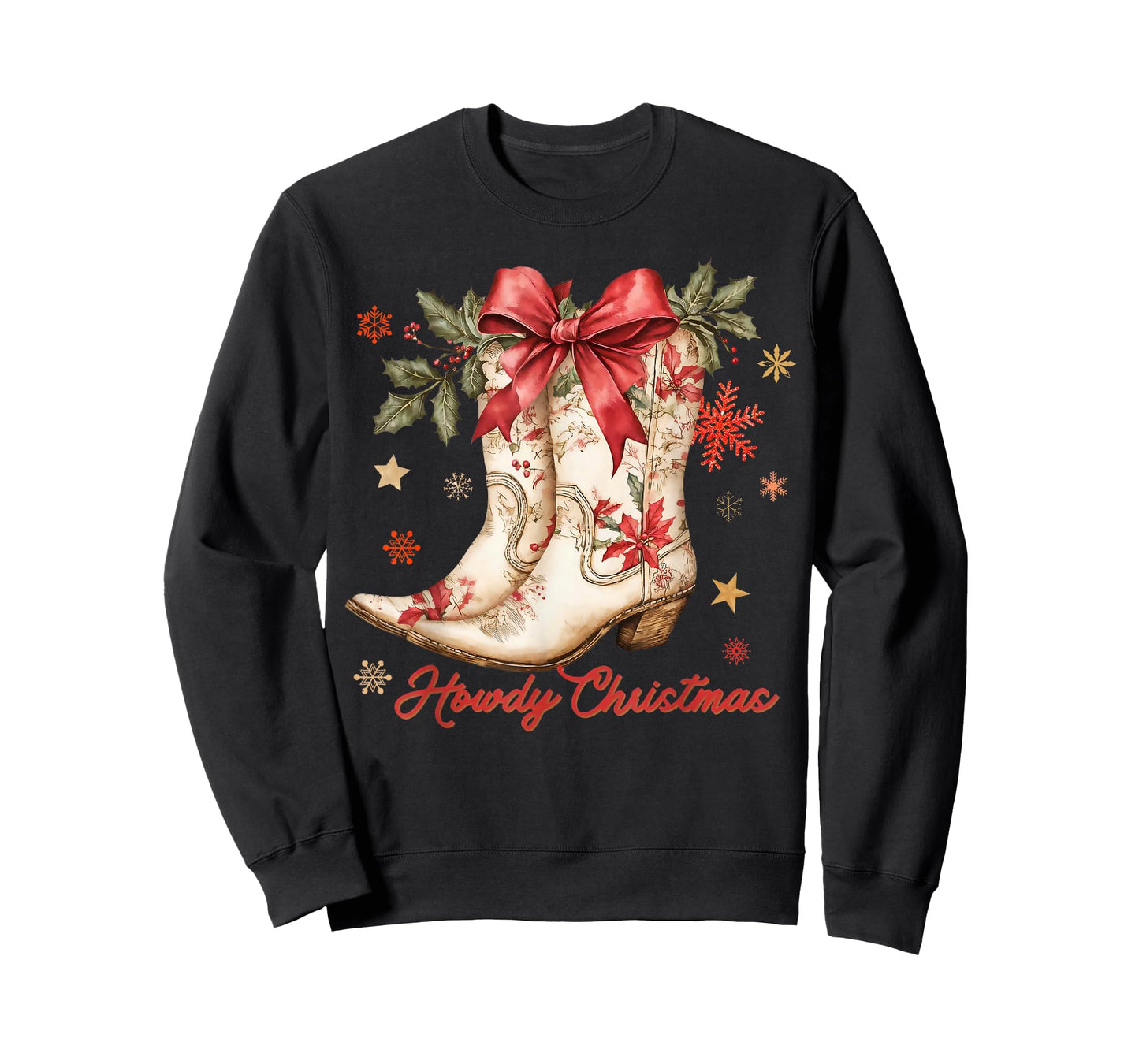Merry and Bright Cowgirl Boot Christmas Western Cowboy T-Shirt