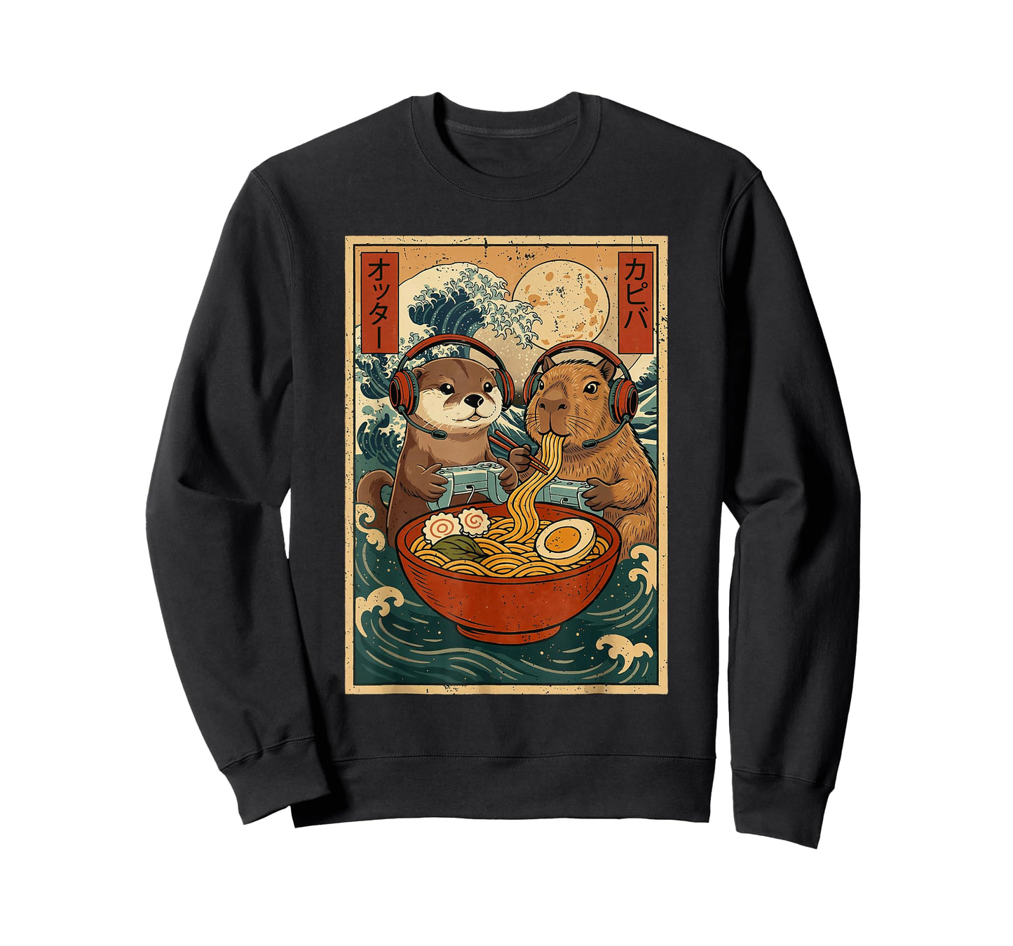 Kawaii Japanese Ramen Gamer Otter & Capybara Retro Gaming T-Shirt