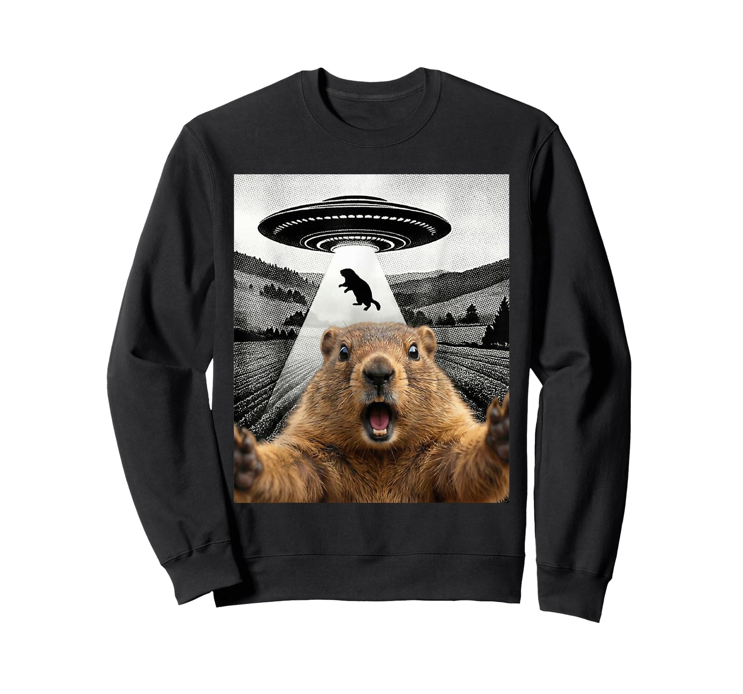 Groundhog Selfie with Alien UFO Humor Men Women Kids T-Shirt