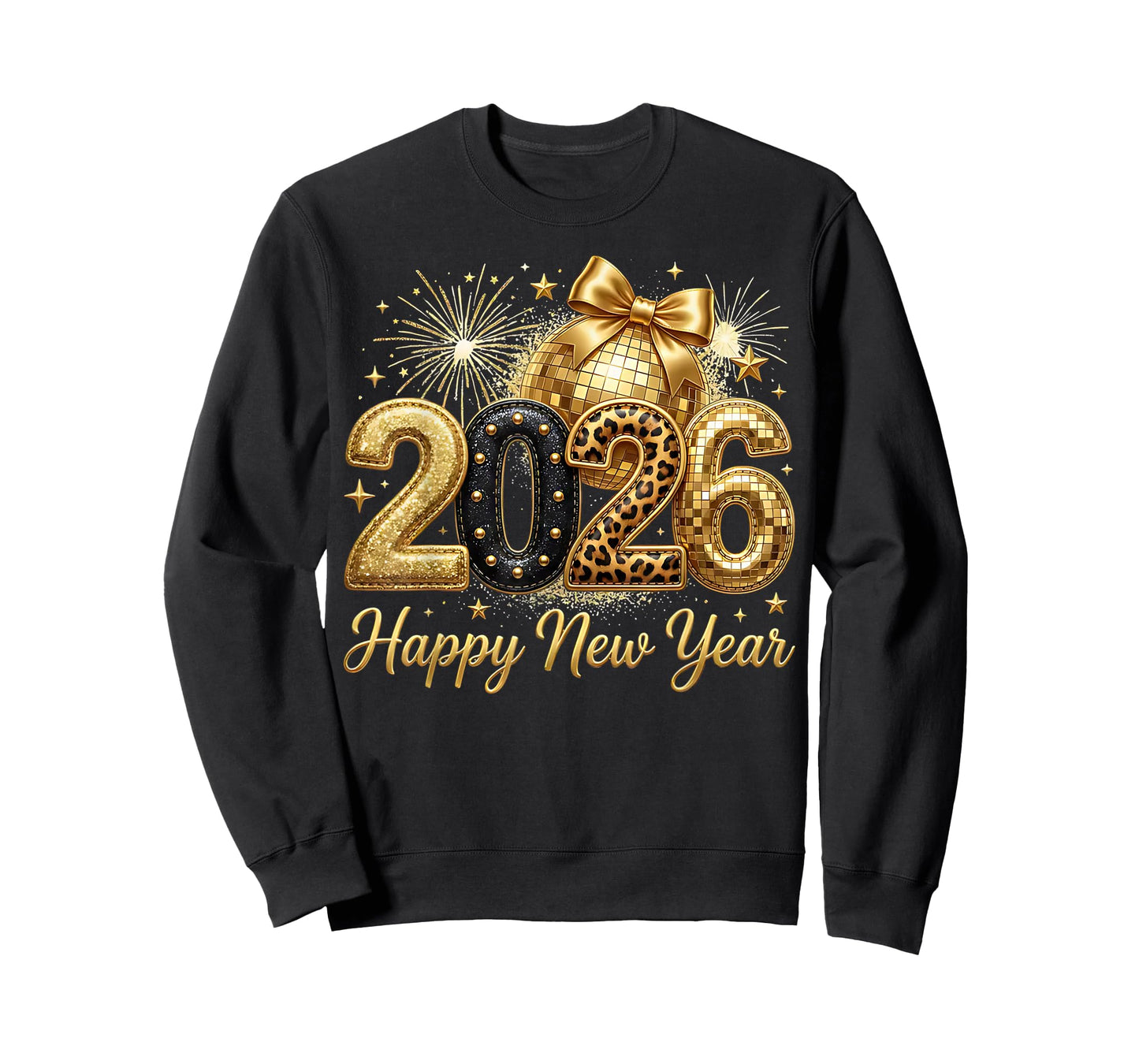 Happy New Year Party 2026 Disco Ball Bow Matching Men Women T-Shirt