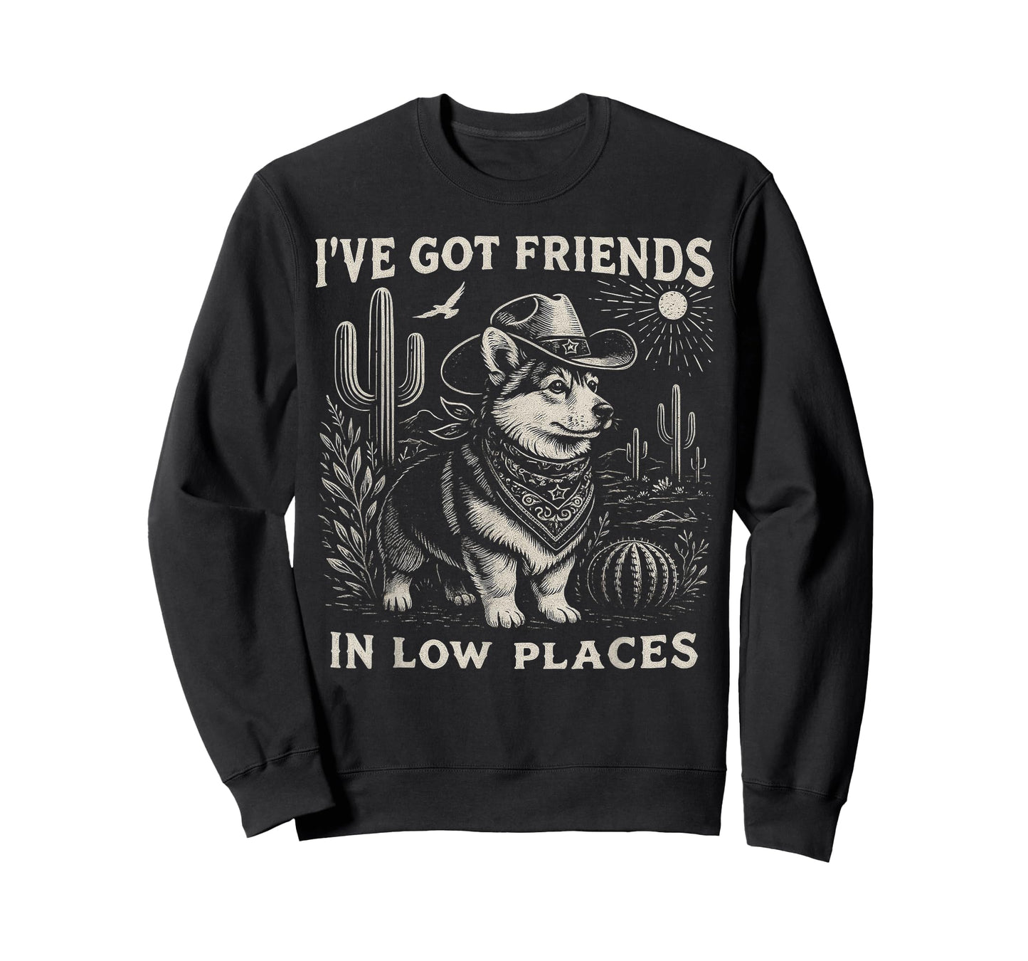 I've Got Friends in Low Places Funny Corgi Dad Cowboy Doxie T-Shirt