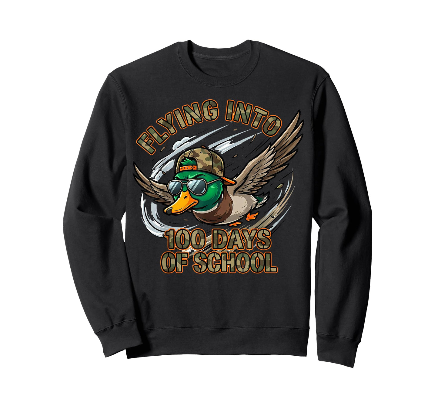 Flying Into 100 Days of School Camo Duck Hunting Boys T-Shirt