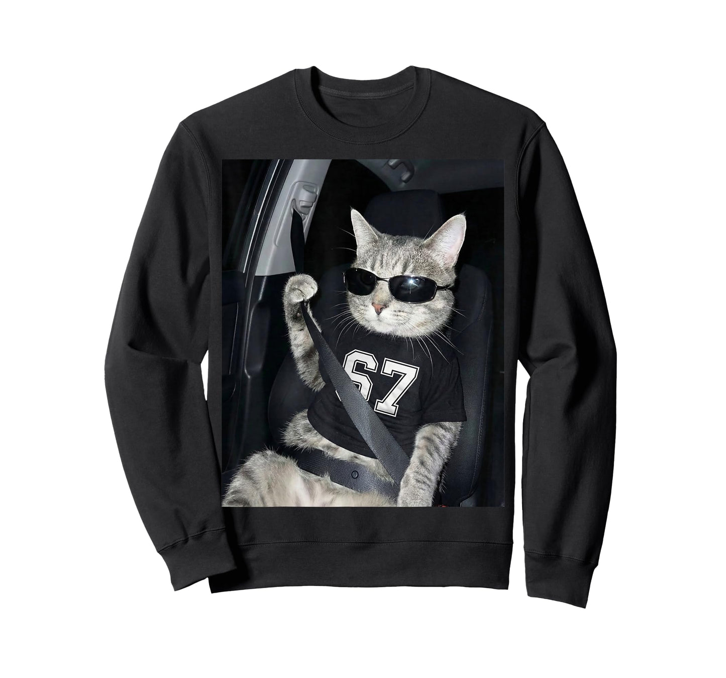 67 Cat Wearing Sunglasses Gen Alpha Funny Six Seven 6 7 Meme T-Shirt