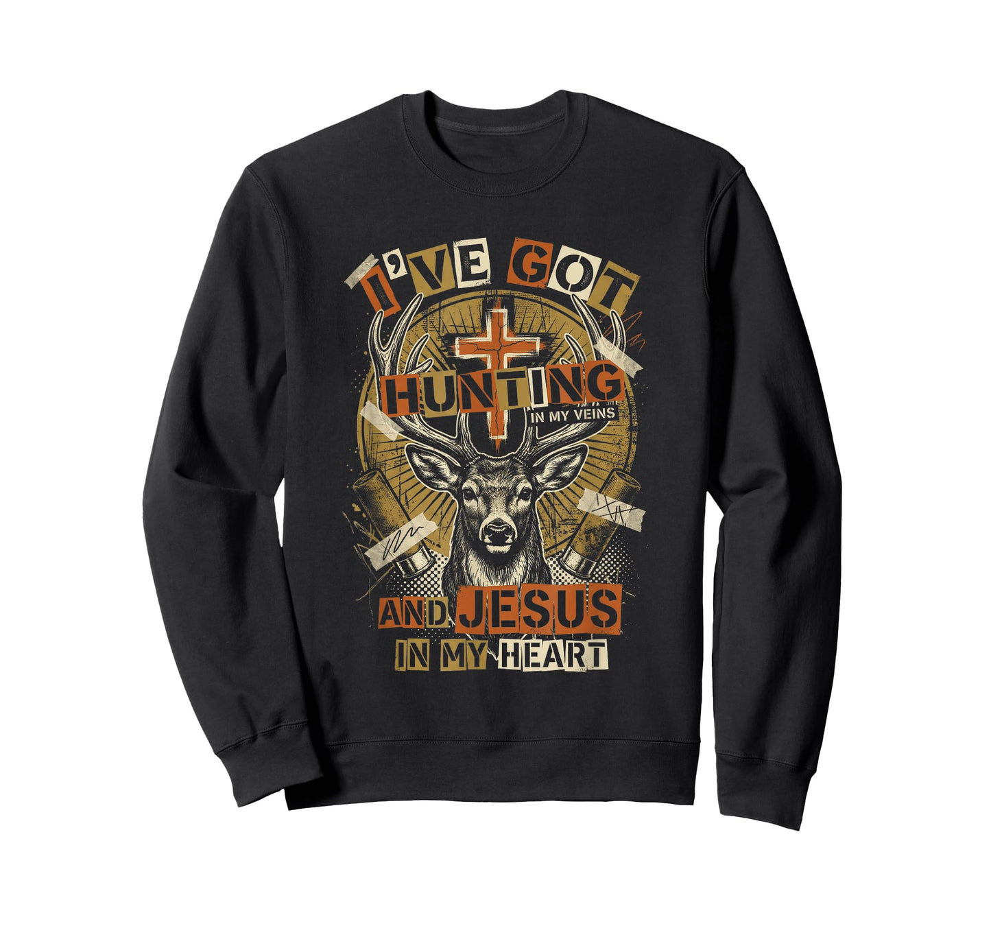 Hunting in My Veins Jesus in Heart Christian Deer Hunter T-Shirt