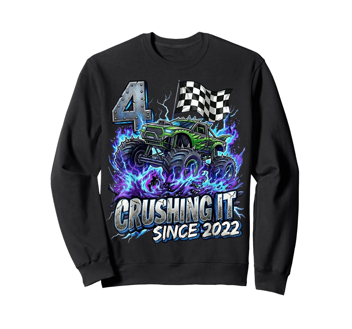 4th Birthday Monster Truck 4 Years Old Boys Kids Born 2022 T-Shirt