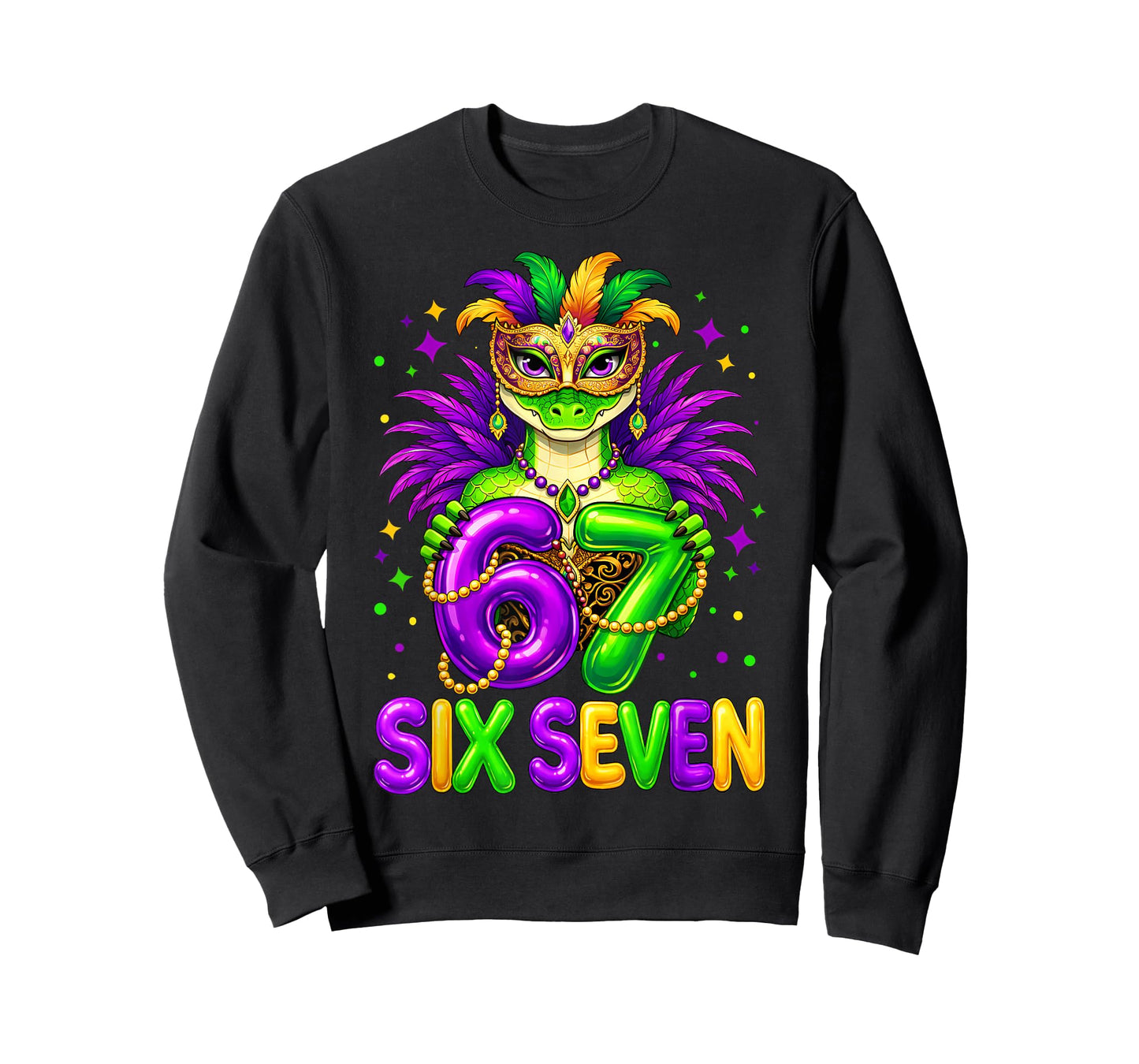 67 Mardi Gras Alligator 6 7 Beads Mask Six Seven Meme Women T-Shirt