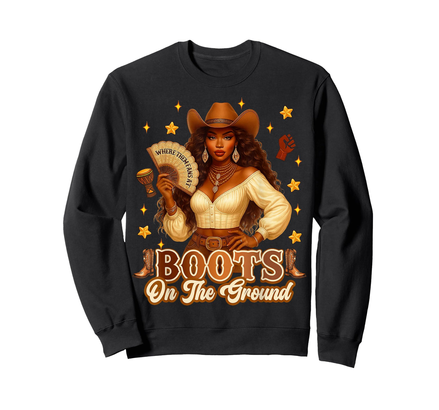 Boots On The Ground Black History Cowgirl Where Them Fans At T-Shirt