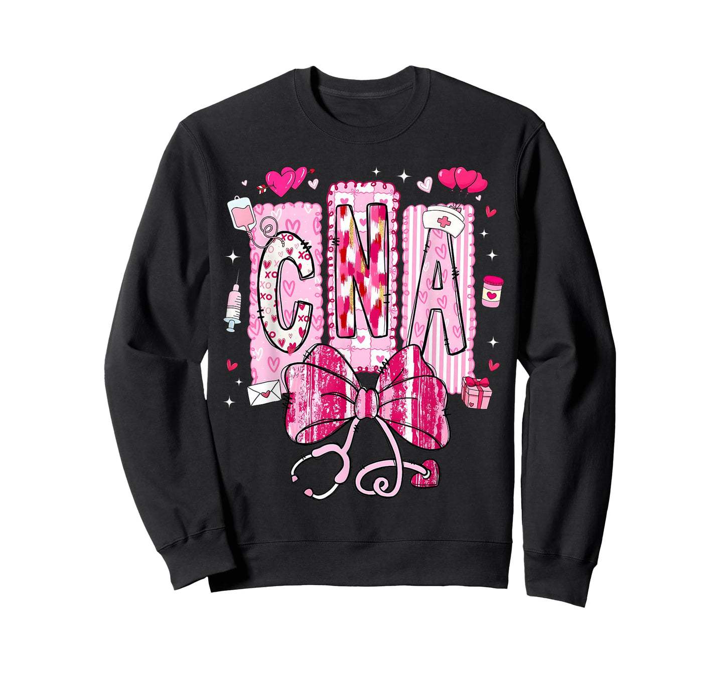Valentine CNA Nurse Coquette Bow Stethoscope Girl Women T-Shirt