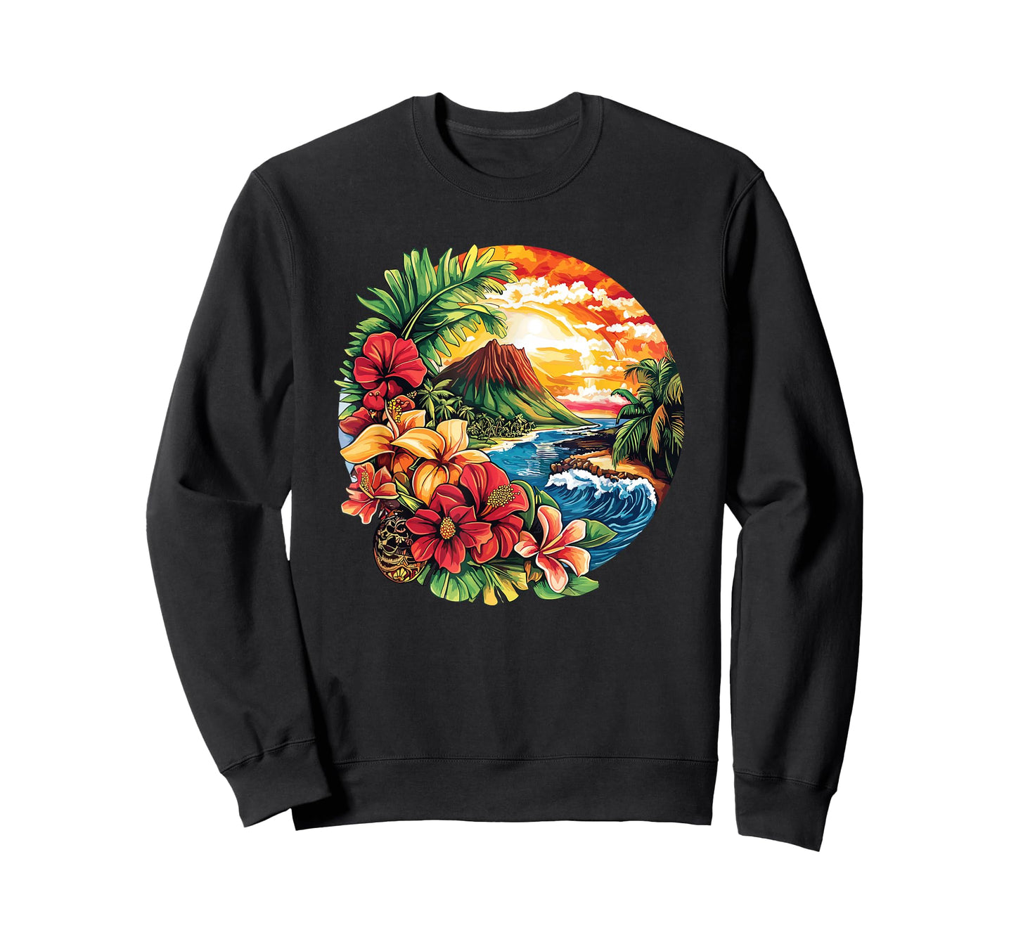 Hawaiian Beach Landscape Hibiscus Flowers Wave T-Shirt