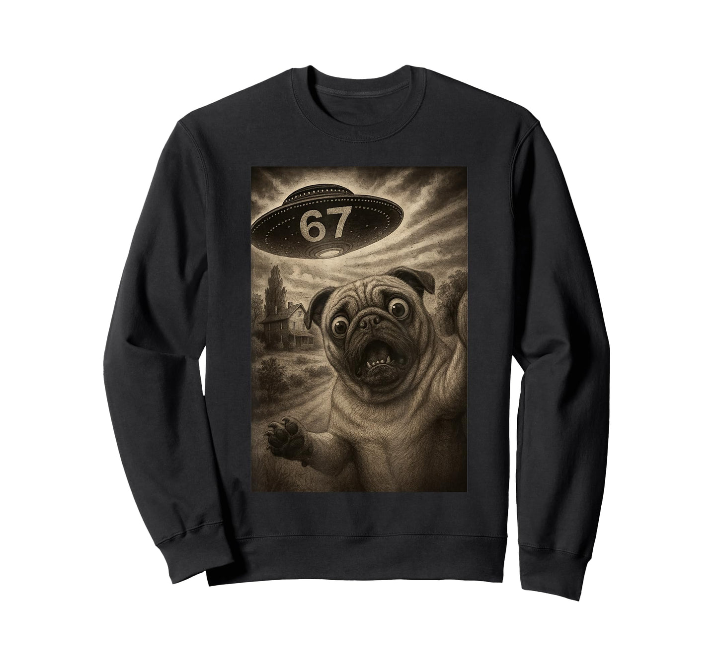 Dog Pug Selfie 67 Meme Six Seven Funny UFO T-Shirt