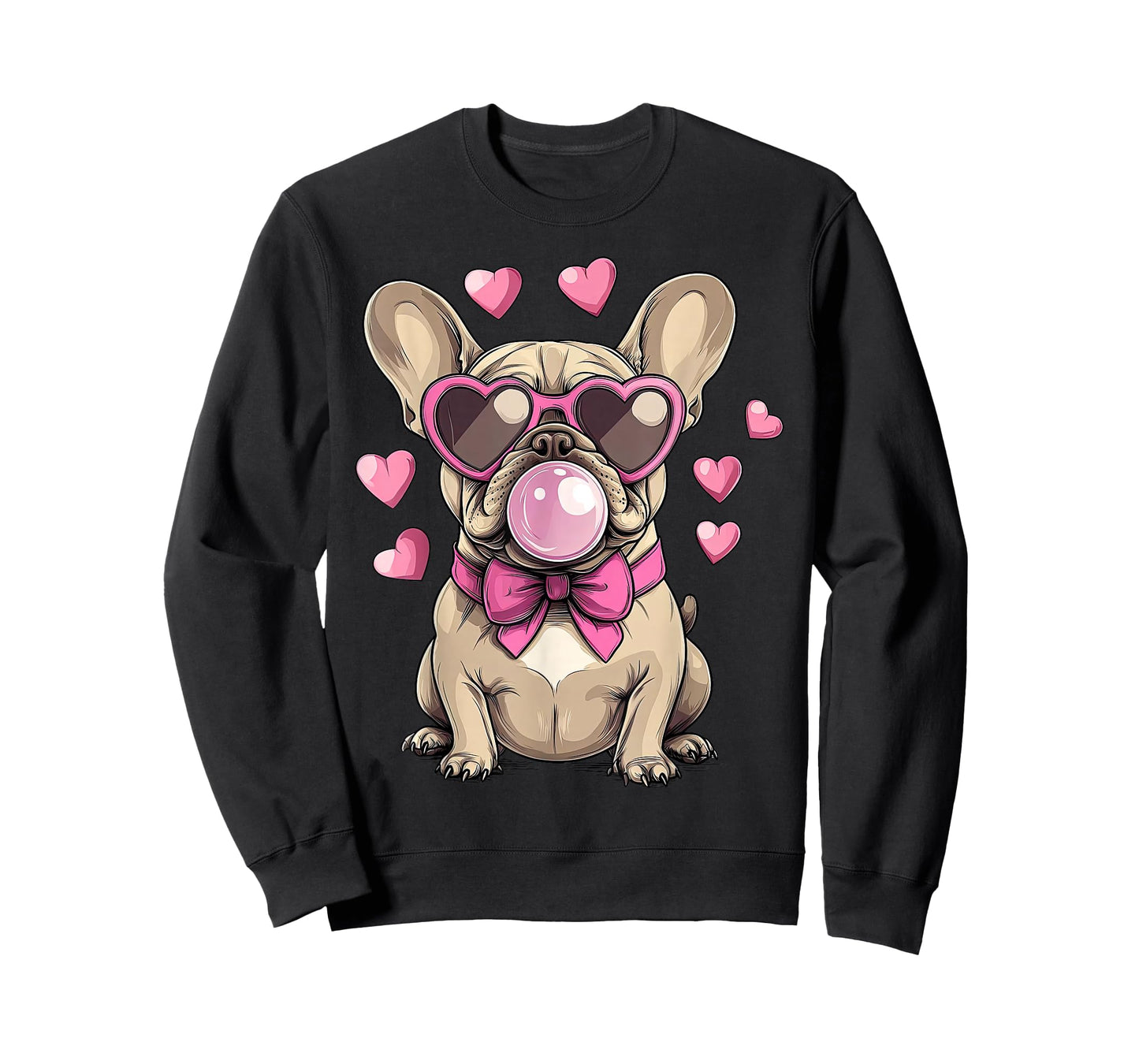 French Bulldog Blowing Bubble Heart Glasses Valentine Day T-Shirt