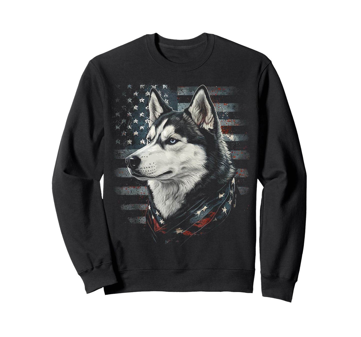 Siberian Husky Dog American Flag Patriotic Vintage USA T-Shirt