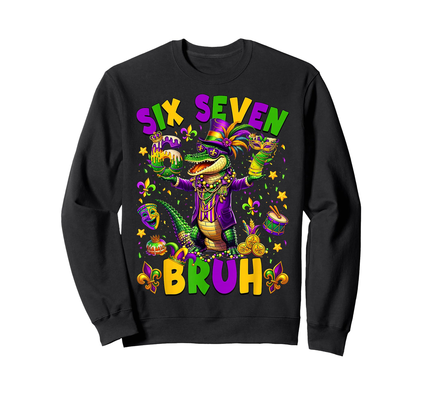 Mardi Gras Six Seven Bruh Mardigator Alligator 6 7 Meme Boy T-Shirt