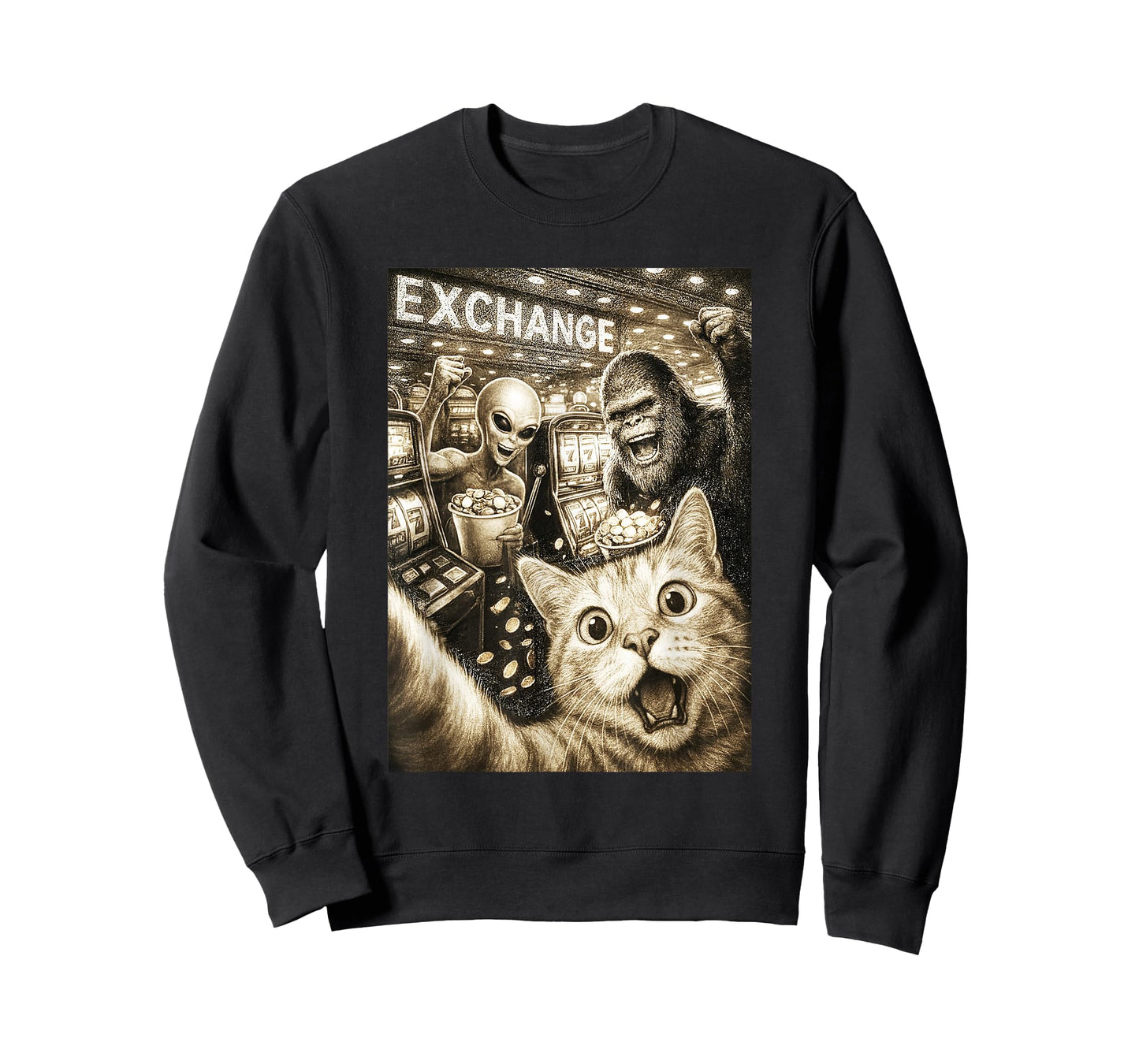 Cat Alien Bigfoot Casino Slot Machine Selfie Funny Gambling T-Shirt