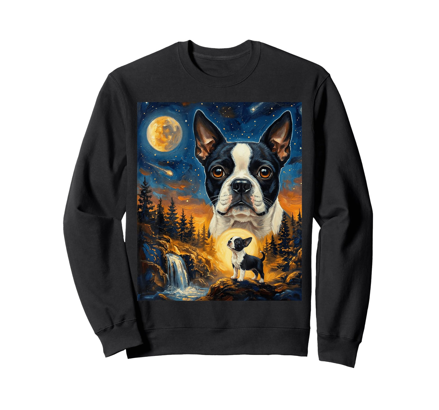 Boston Terrier Howling to The Moon Vintage Dog T-Shirt