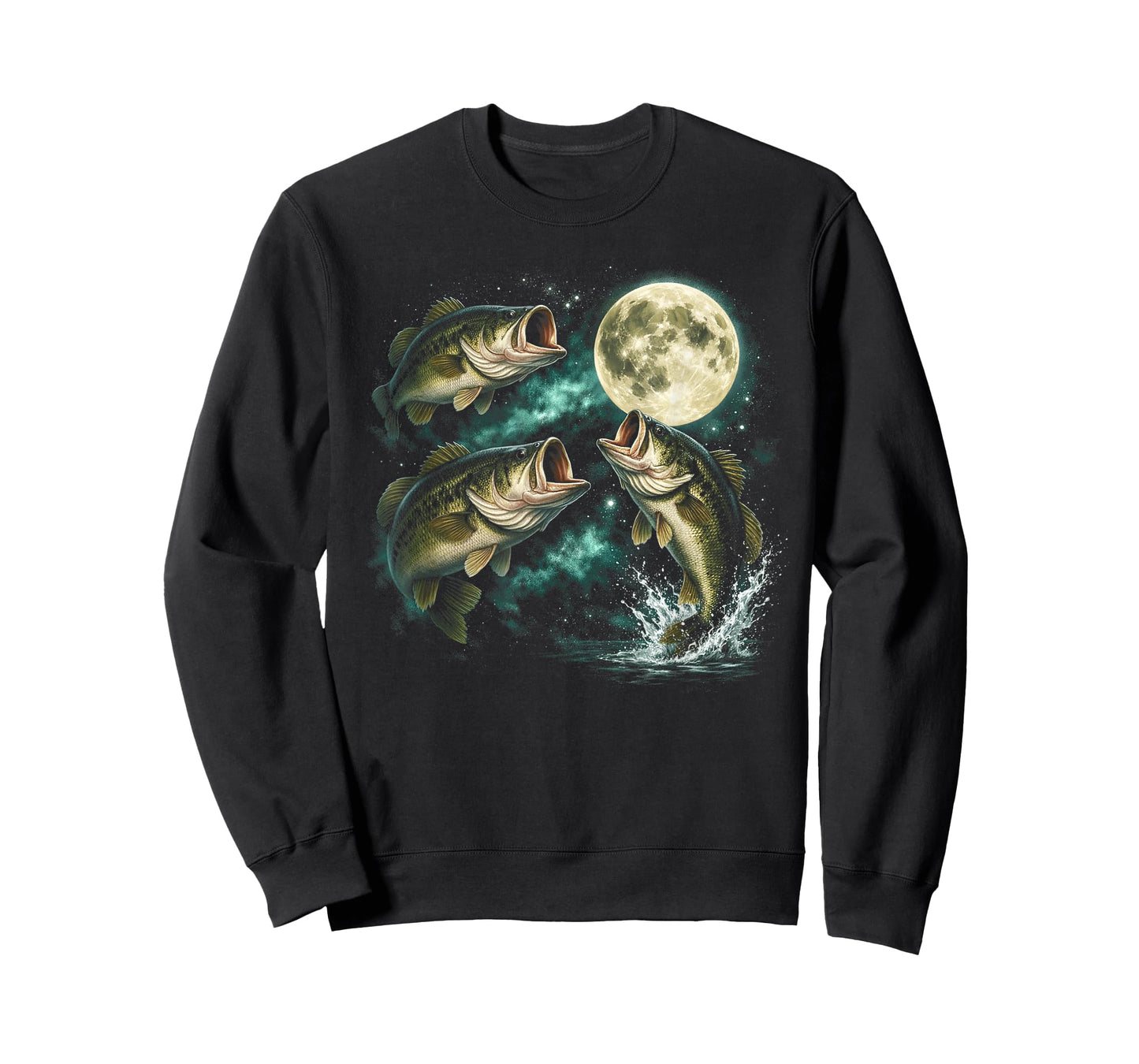 Bass Fish Howling to The Moon Vintage Angler Fisherman T-Shirt