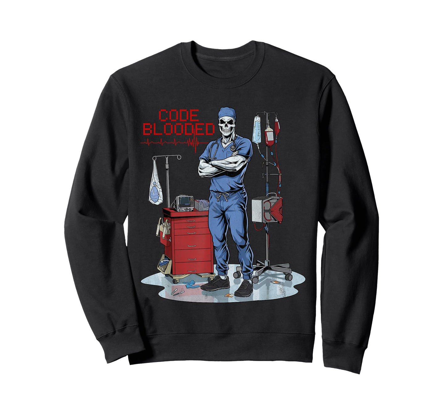 Code Blooded ER Nurse Emergency Room Department Skeleton Tee T-Shirt