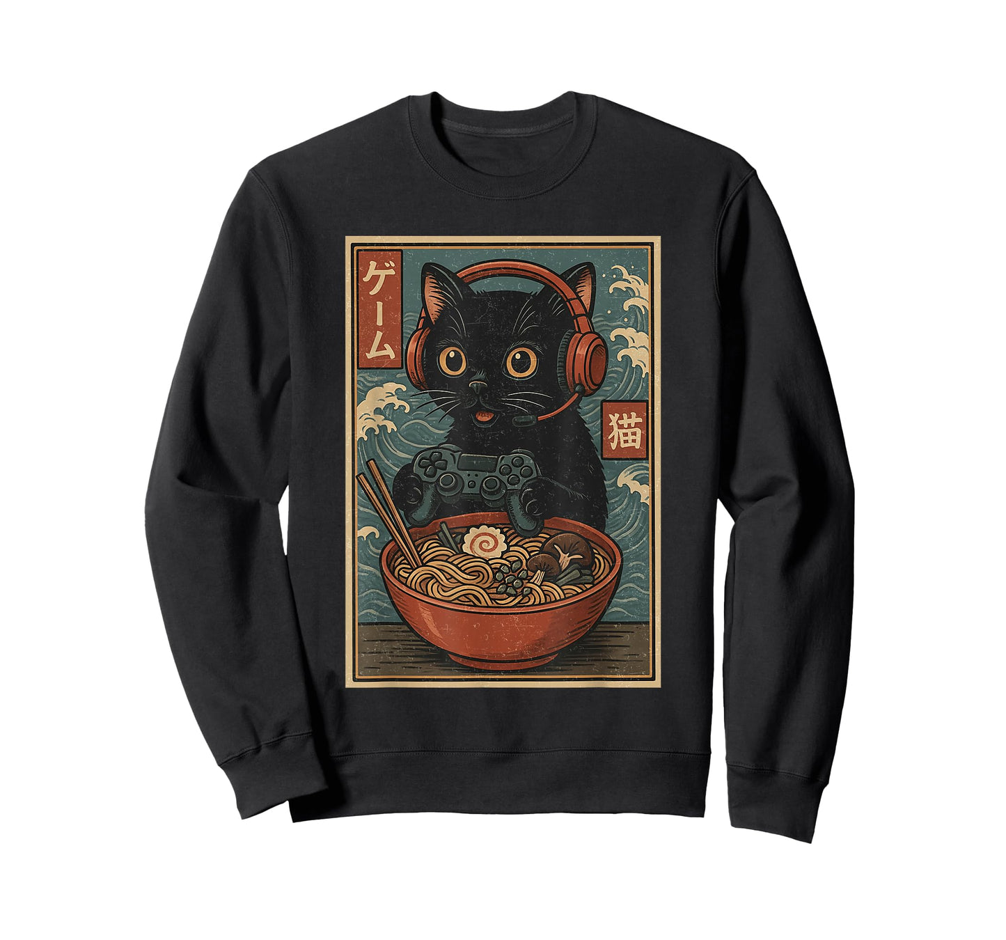 Cute Kawaii Gamer Cat Funny Ramen Retro Japanese Cat Gaming T-Shirt