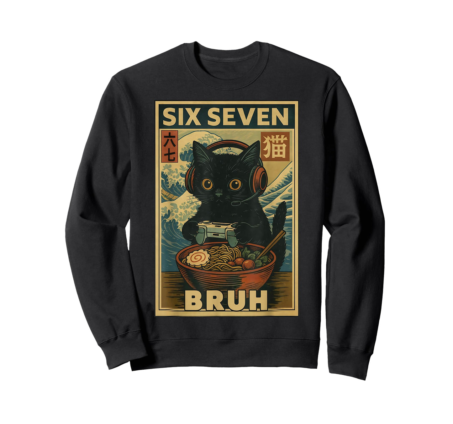 Six Seven Bruh Vintage Cat Meme Gift for Men Women Kids Boy T-Shirt