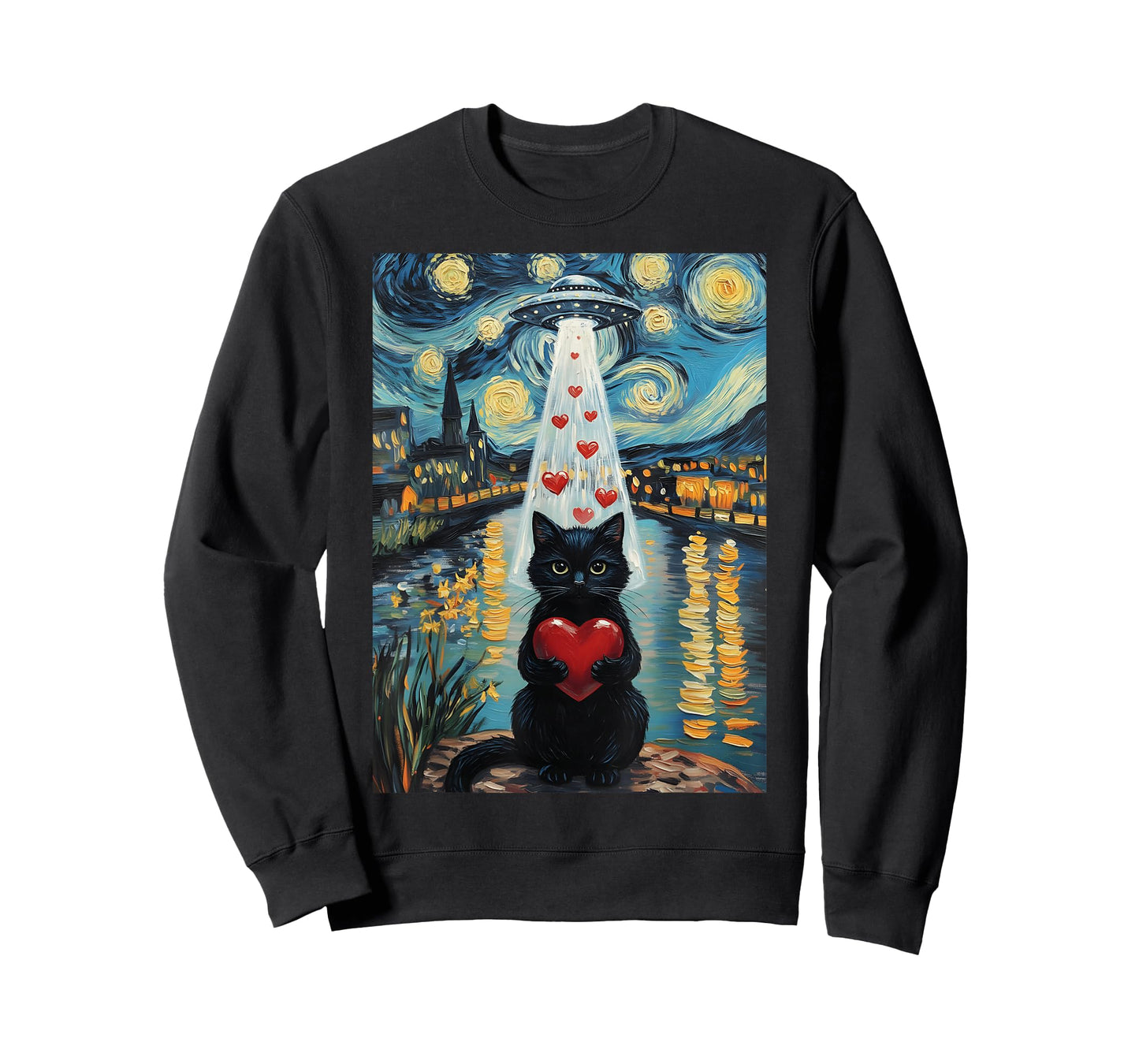 Black Cat Kawaii Anime Japanese UFO Cat Lover Valentines Day T-Shirt