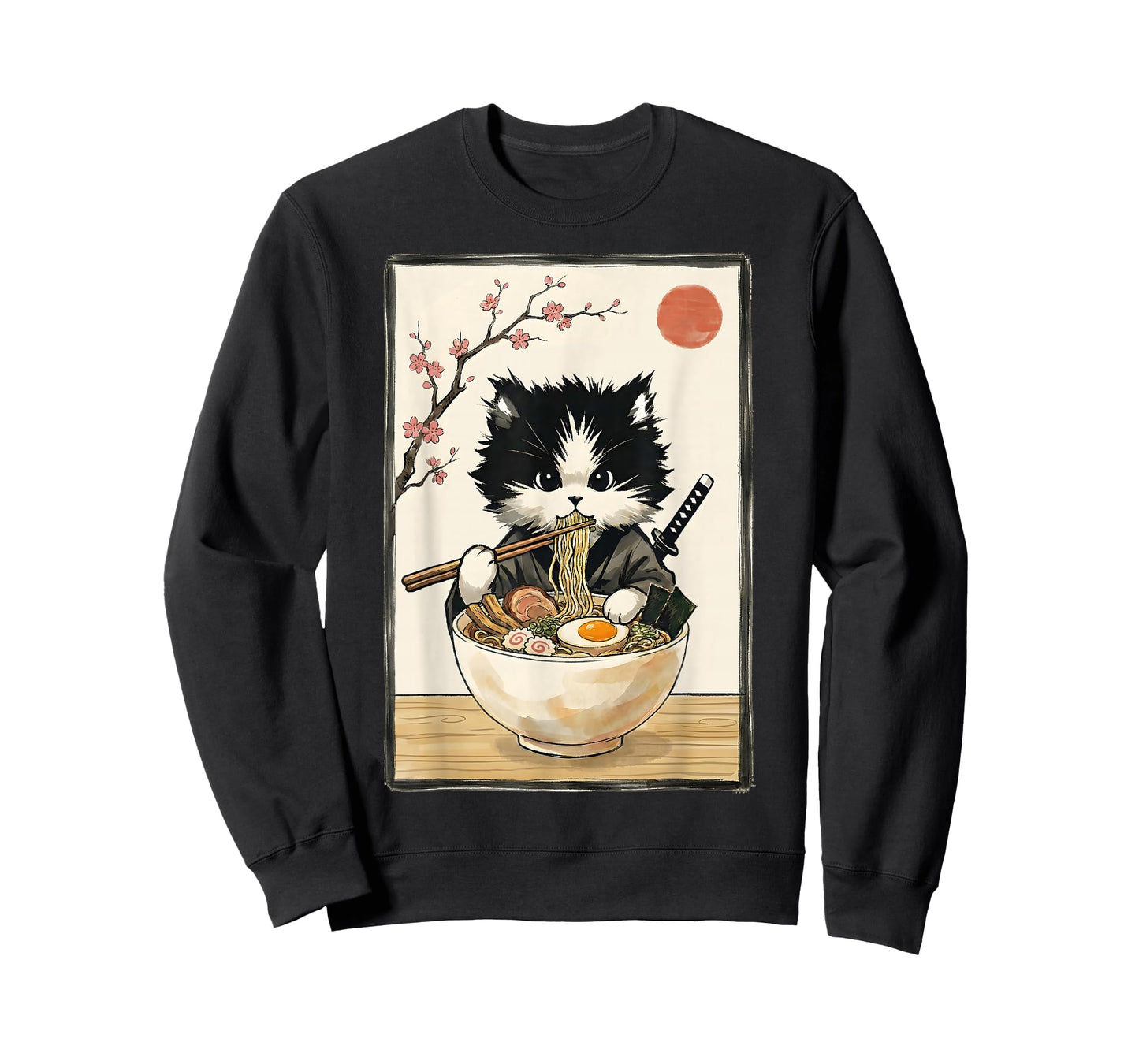 Samurai Cat Japanese Art Ramen Novelty Kawaii Funny Cat T-Shirt