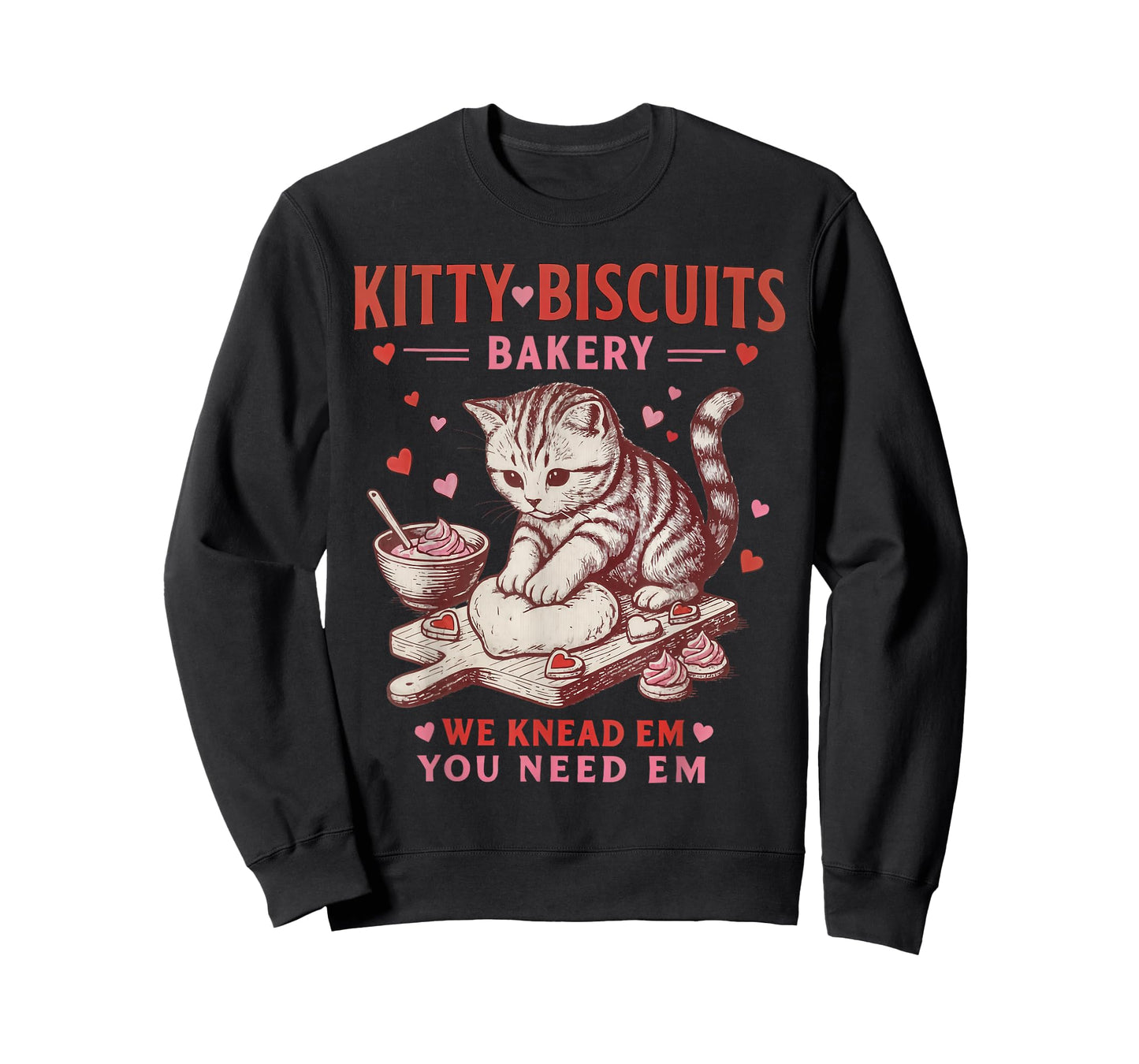 Kitty Biscuits Bakery, Valentines Cat, We Knead Em T-Shirt