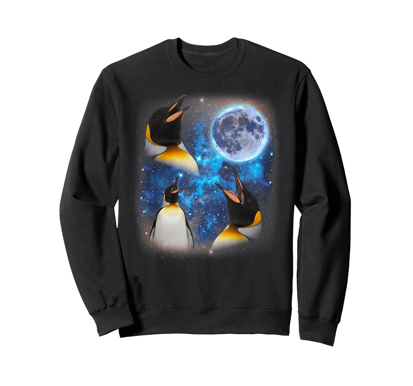 Three Penguins Howling at The Moon Weird Meme Penguin T-Shirt