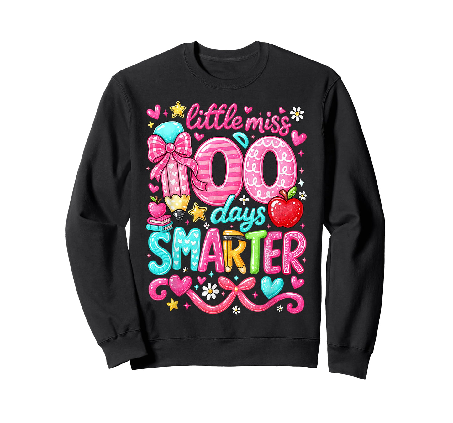Little Miss 100 Days Smarter Girl Pencil Coquette Bow T-Shirt
