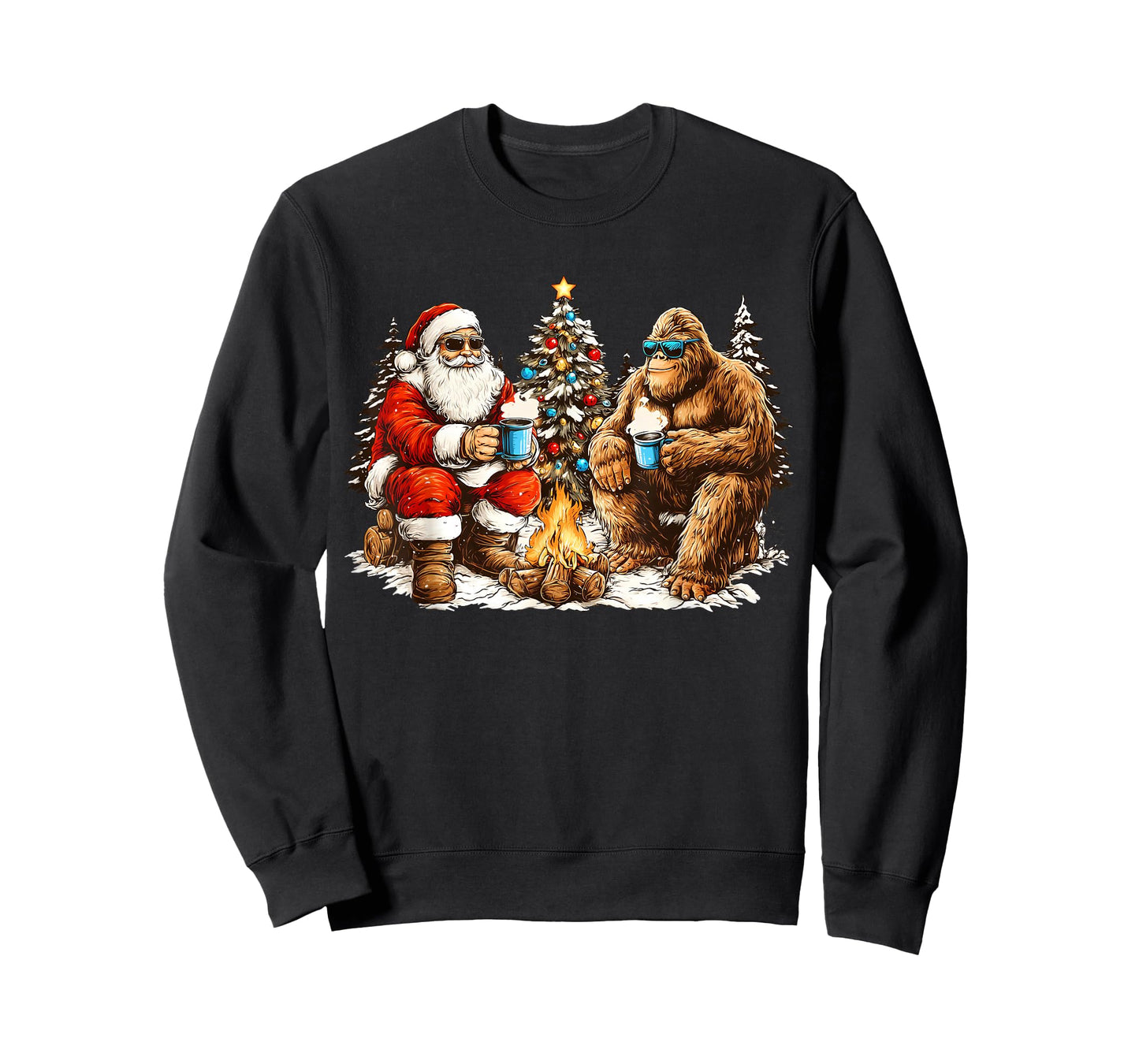 Funny Santa and Sasquatch Merry Squatchmas Holiday Friends T-Shirt