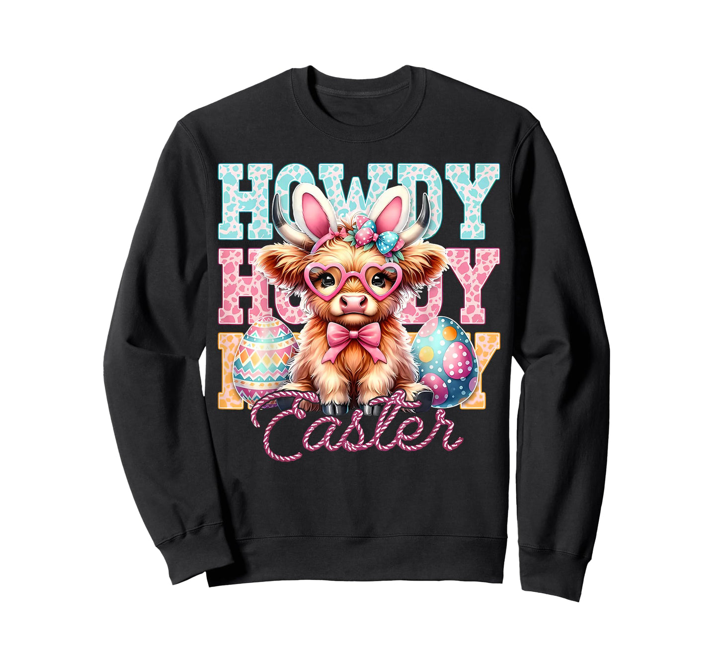 Cute Highland Cow Howdy Easter Coquette Bow Bunny Ears T-Shirt