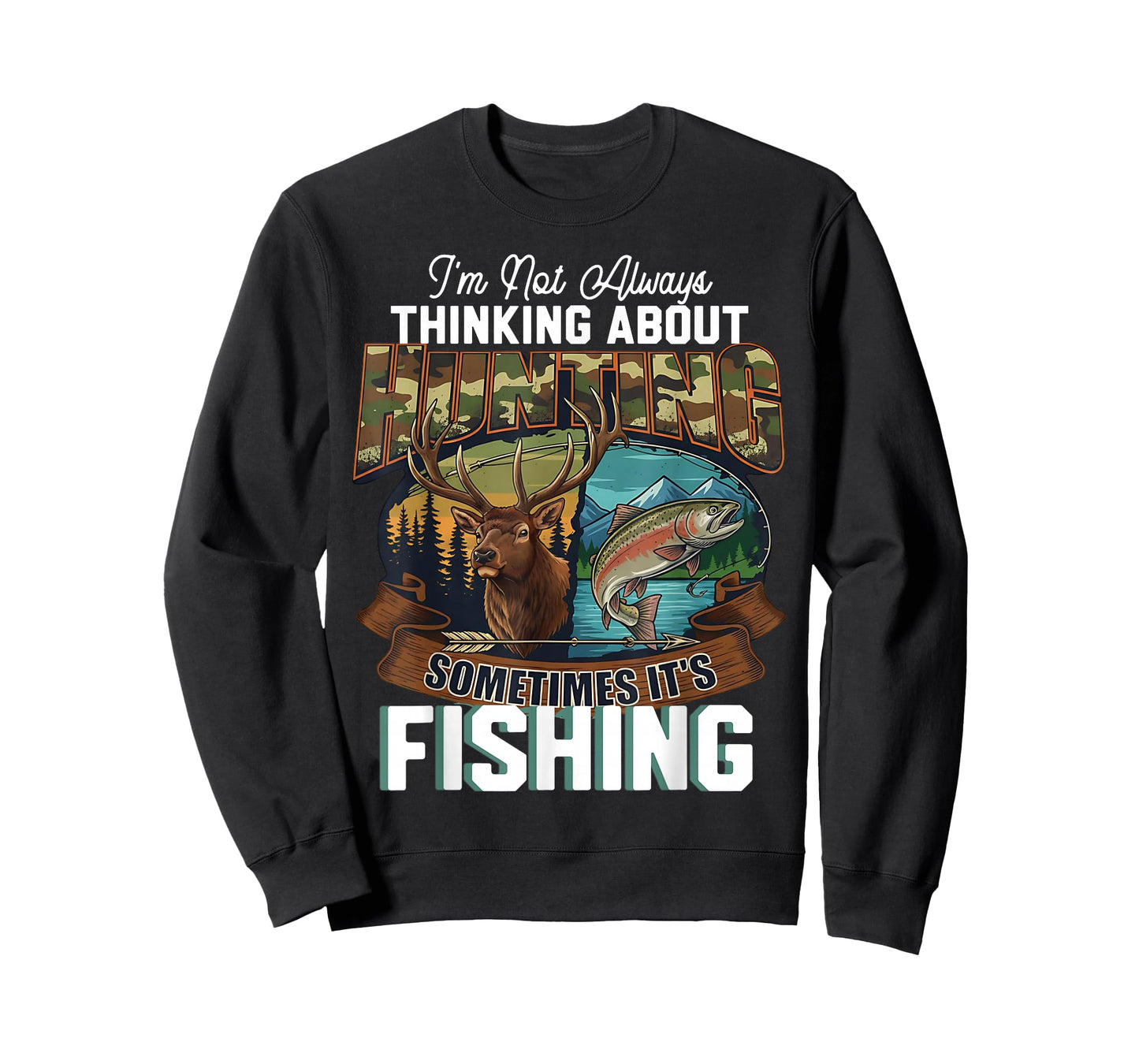 Funny Hunter Thinking About Hunting Sometimes Fishing T-Shirt