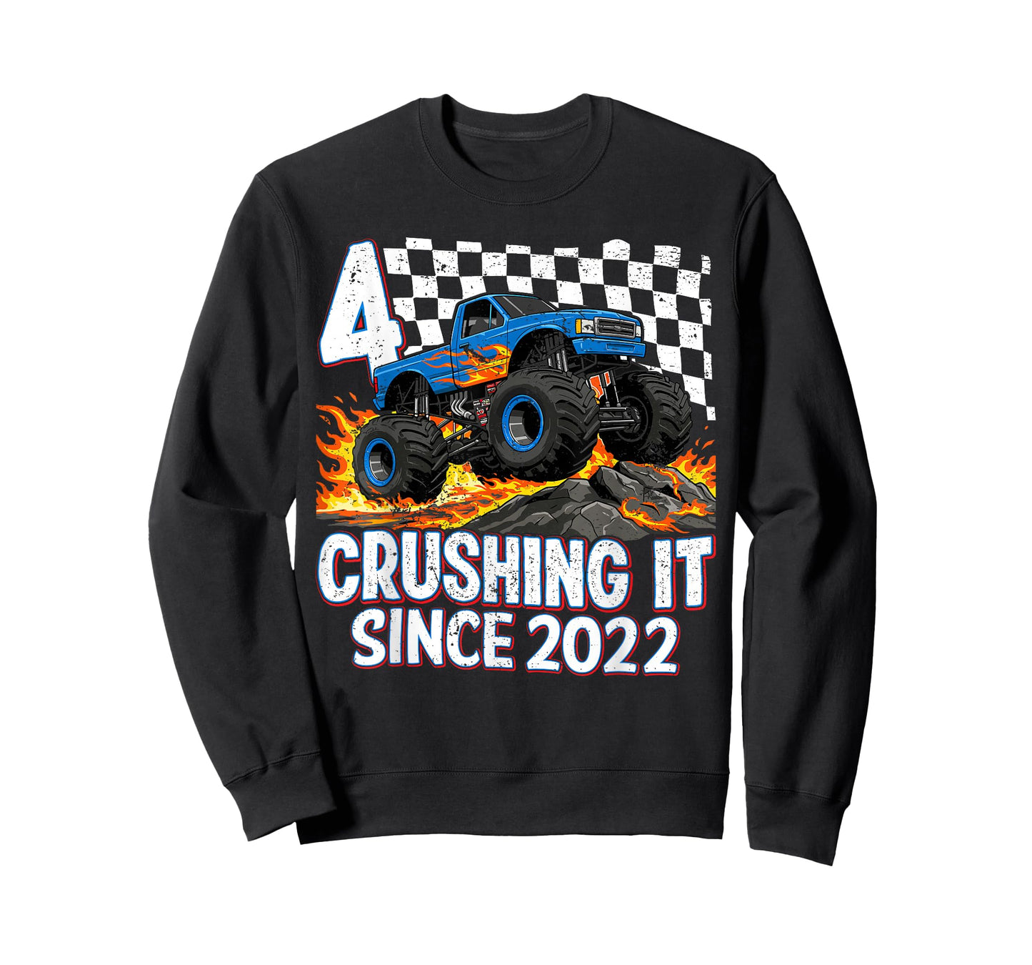 4th Birthday Monster Truck 4 Year Old Boys Party Born 2022 T-Shirt