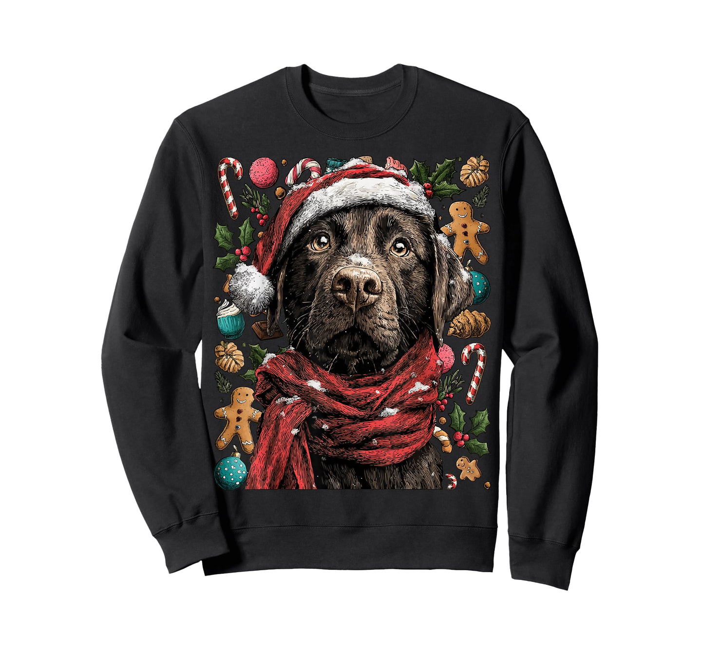 Festive Labrador Retriever in Santa Hat Winter Christmas Dog T-Shirt