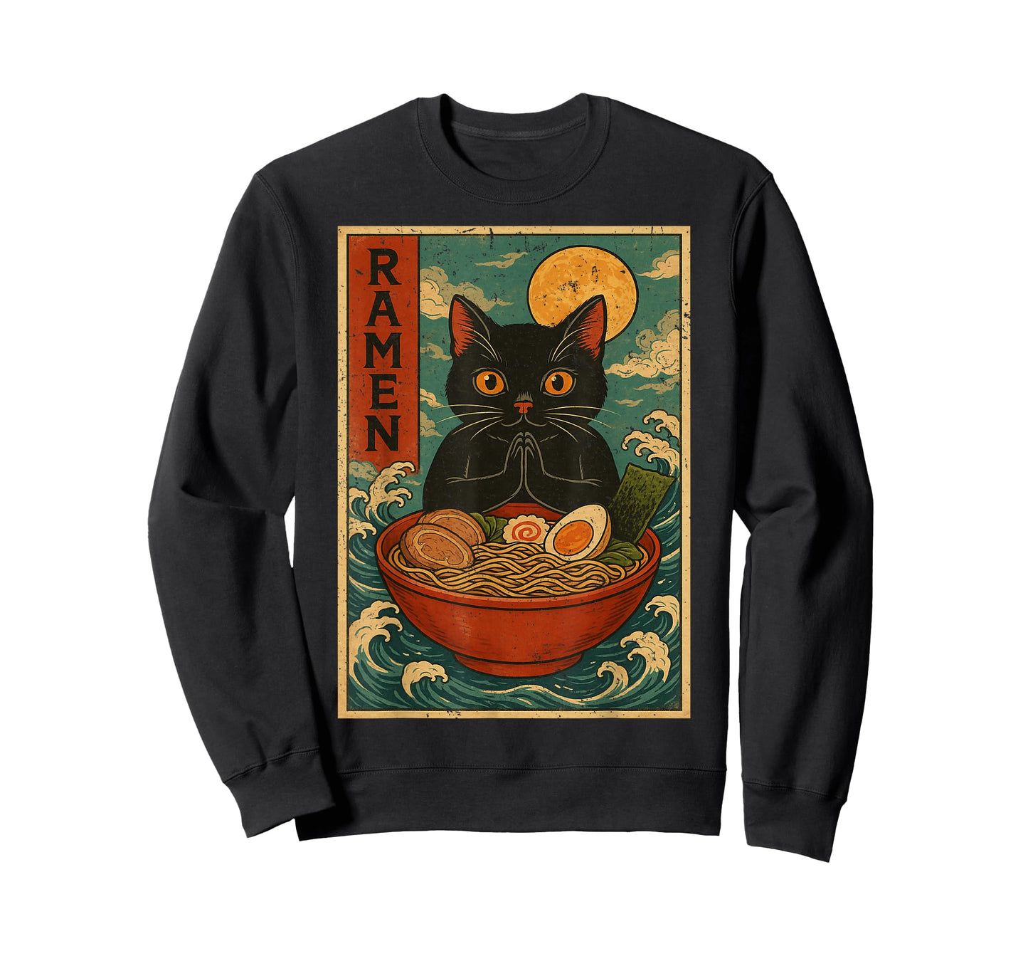 Black Cat Ramen Japanese Graphic Tees for Men Women Teens T-Shirt