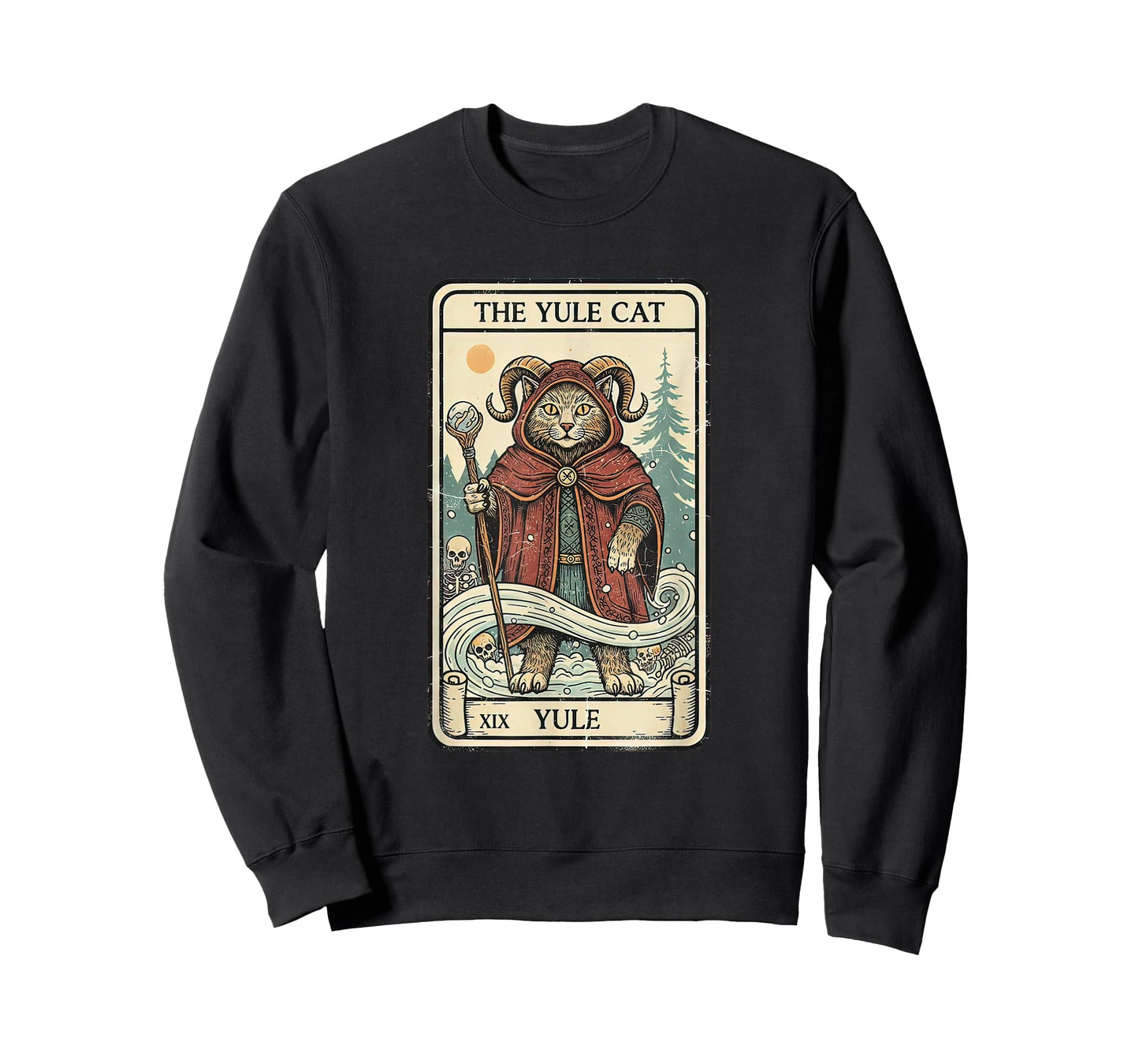 Retro Vintage The Yule Cat Tarot Card Christmas Holiday Xmas T-Shirt