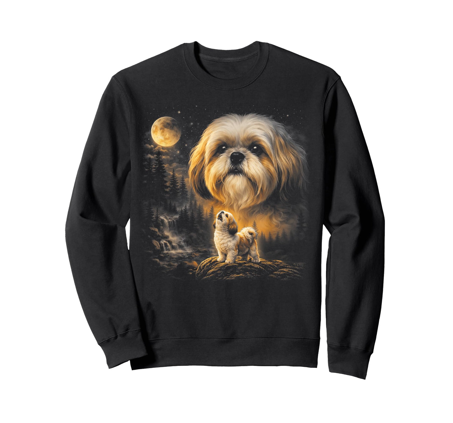 Shih Tzu Howling to The Moon Vintage 90s Funny Dog Graphic T-Shirt