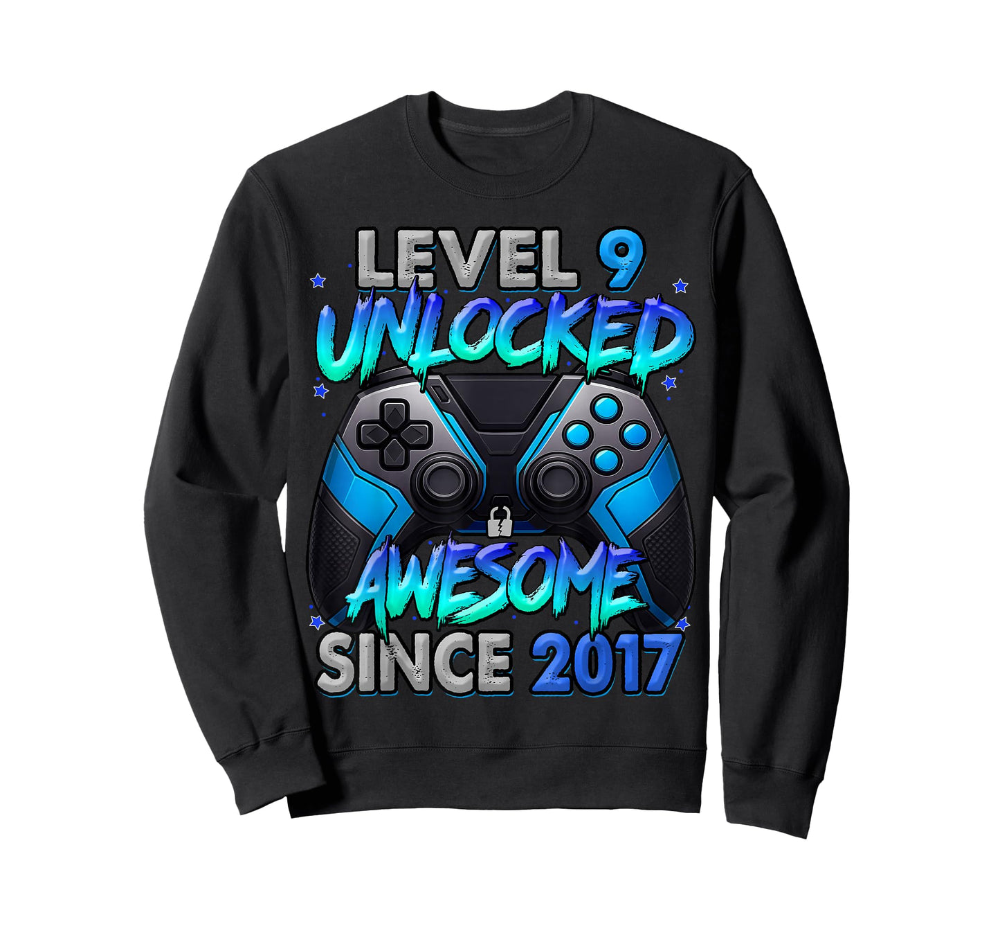 Level 9 Unlocked Awesome Since 2017 9th Birthday Gaming T-Shirt