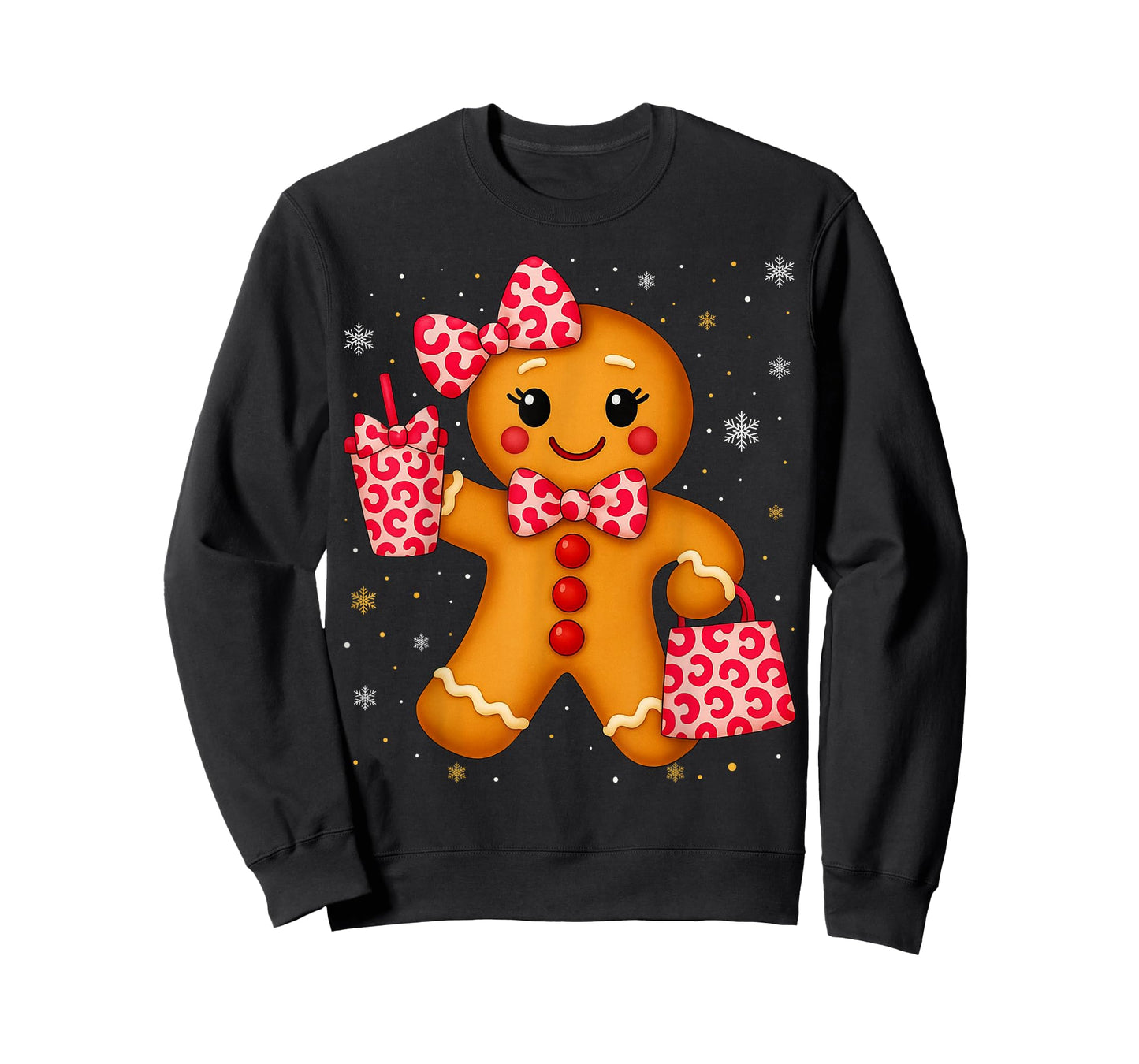 Cute Gingerbread Leopard Bow Christmas Xmas Girl Women T-Shirt
