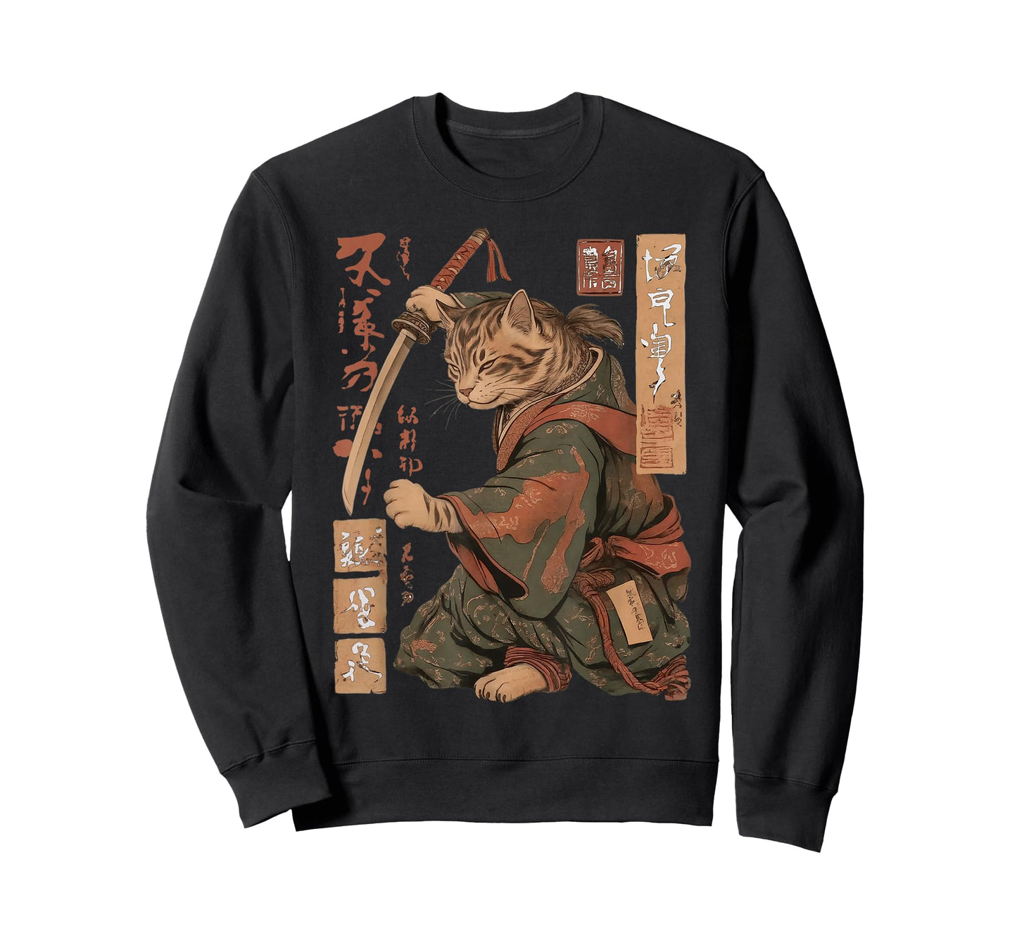 Vintage Anime Cat Japanese Funny Samurai Cat Ukiyo-e Warrior T-Shirt
