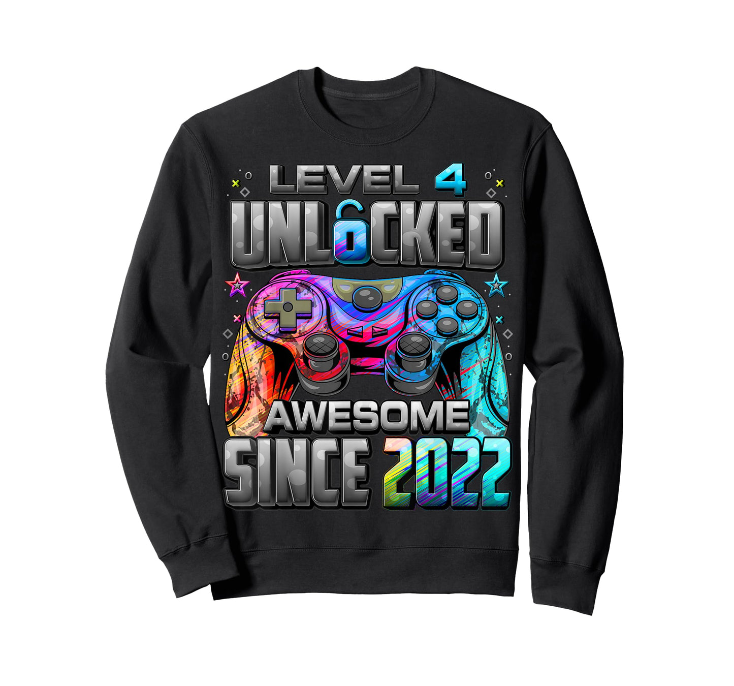 Level 4 Unlocked Awesome Since 2022 4th Birthday Gaming T-Shirt