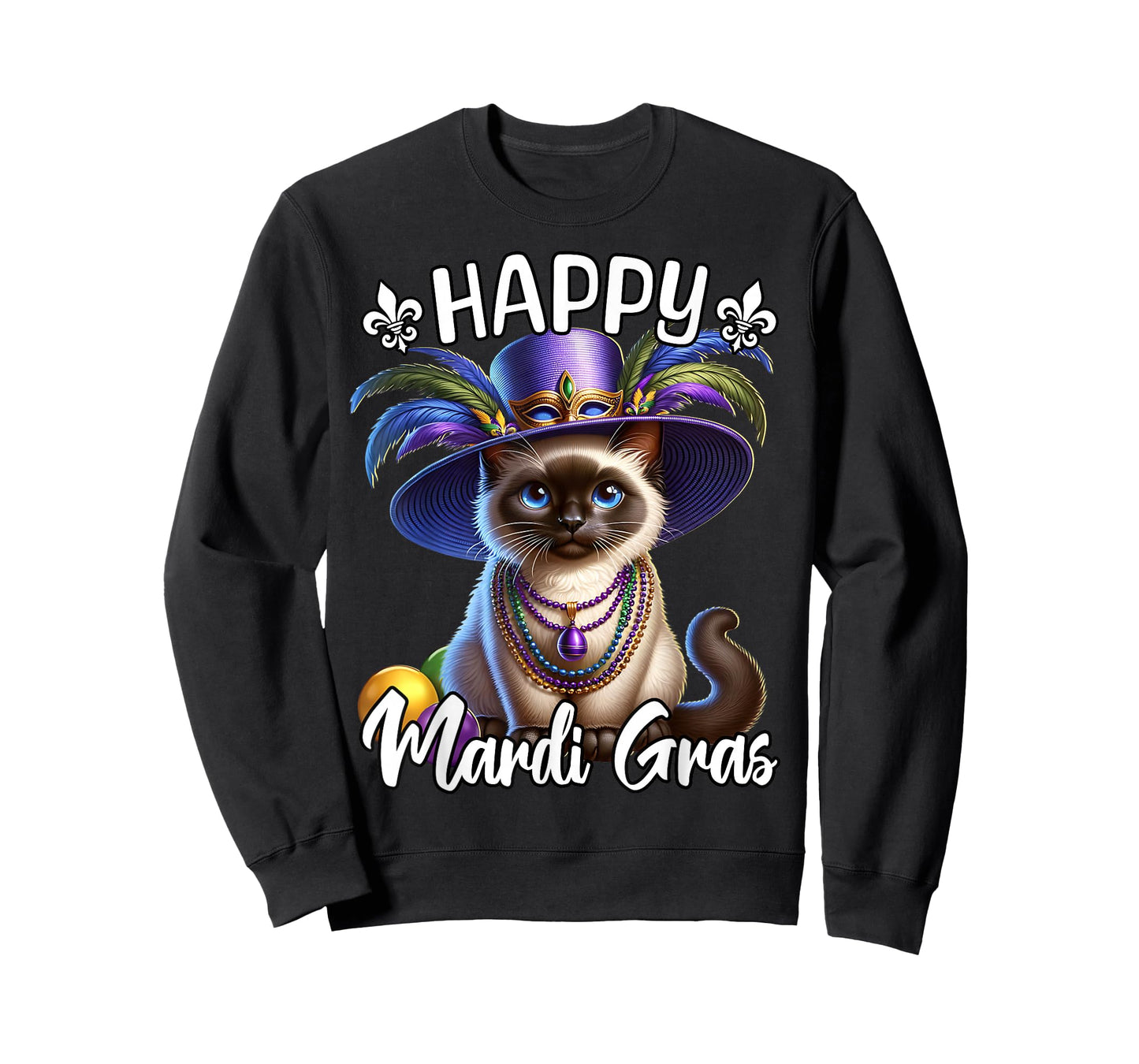 Siamese Cat Happy Mardi Gras Siamese Cat T-Shirt