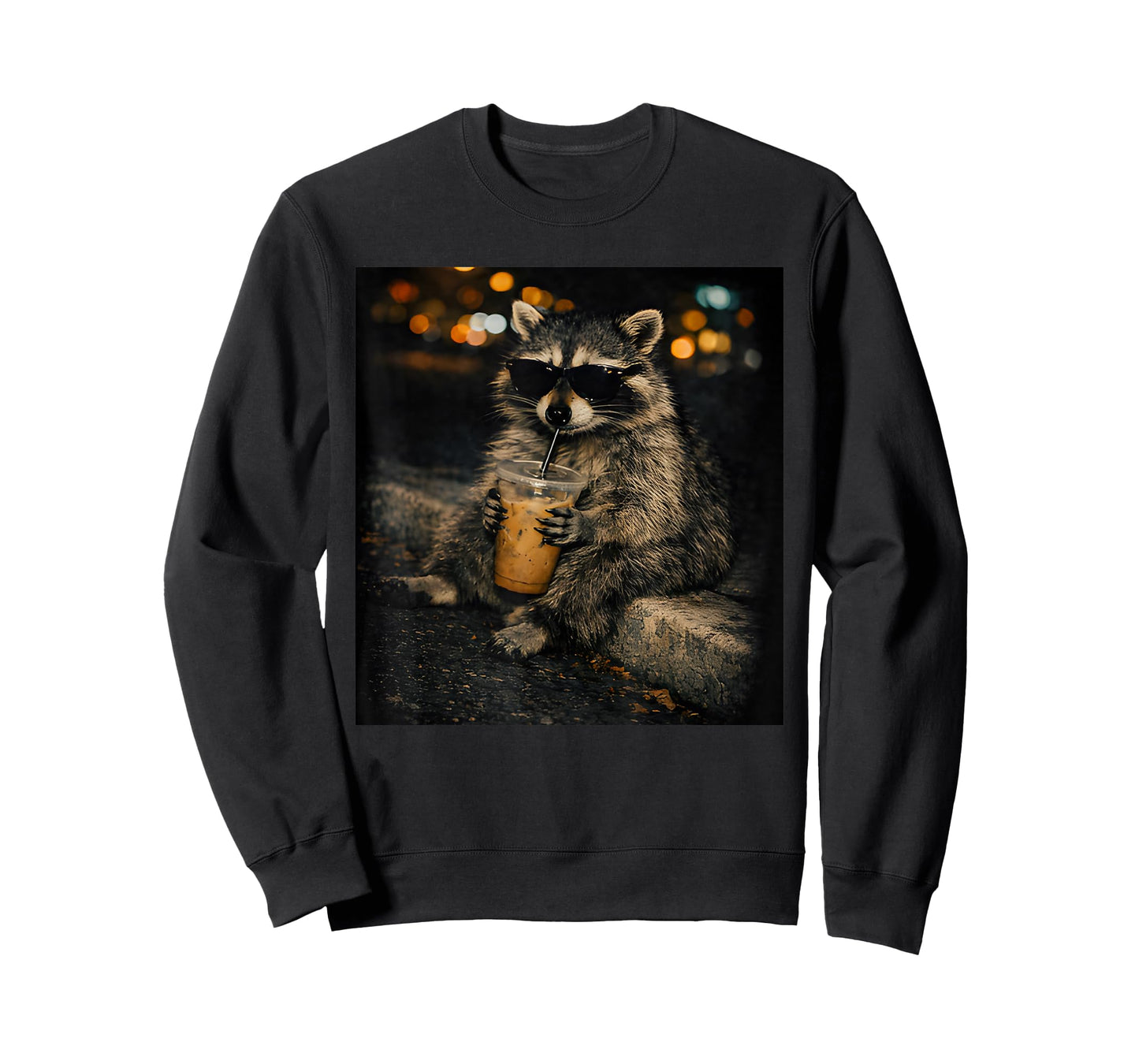 Funny Raccoon Wear Sunglasses Drinking Iced Coffee Meme T-Shirt