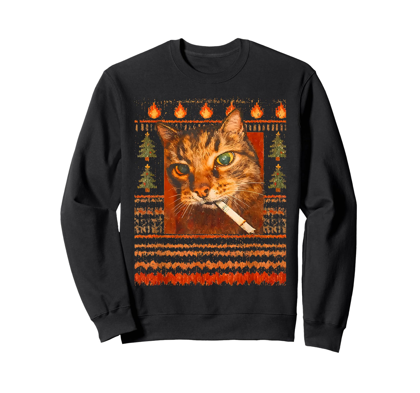 Funny Smoking Cat Meme Ugly Christmas Sweater T-Shirt
