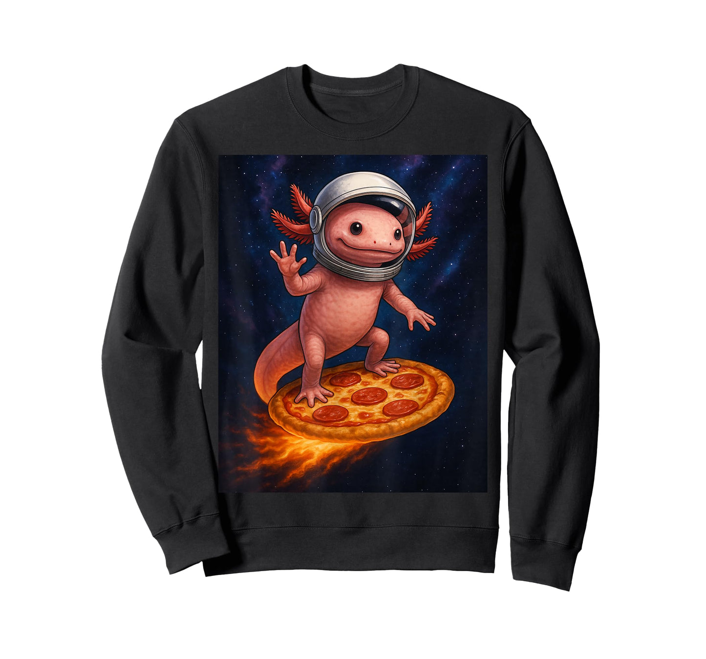 Funny Axolotl Flying a Pizza Astronaut Axolotl Space T-Shirt